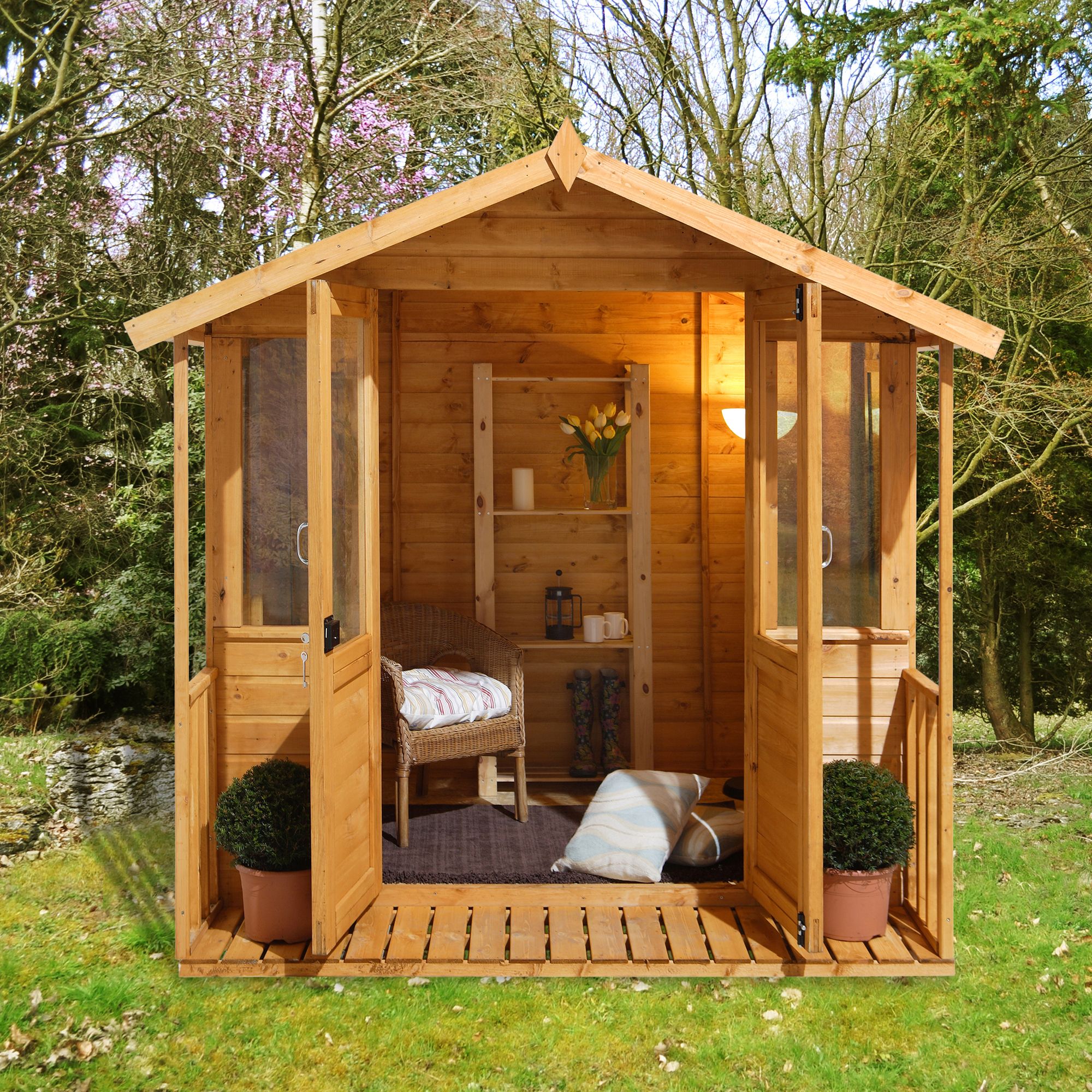 Forest Garden Maplehurst 7x7 ft with Double door & 4 windows Apex Summer house (H)2230mm x (W)2260mm