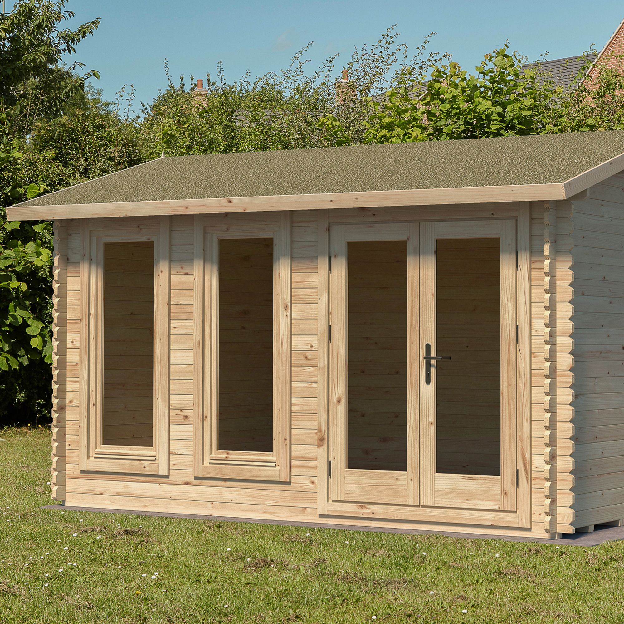 Forest Garden Melbury 4x3 ft Toughened glass with Double door & 2 windows Pent Wooden Cabin - Assembly service included