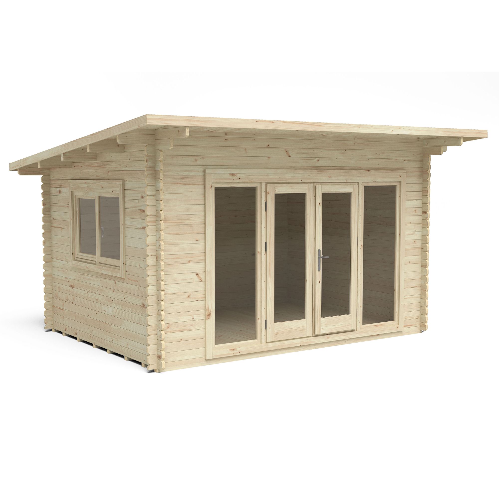 Forest Garden Melbury 4x3 ft Toughened glass with Double door & 2 windows Pent Wooden Cabin - Assembly service included
