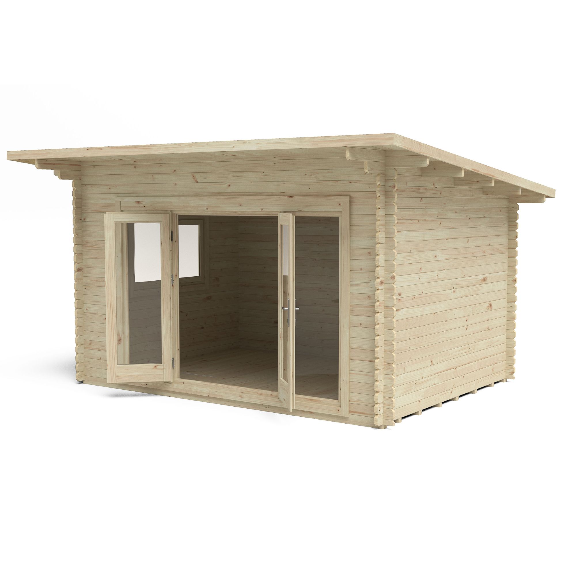 Forest Garden Melbury 4x3 ft Toughened glass with Double door & 2 windows Pent Wooden Cabin - Assembly service included