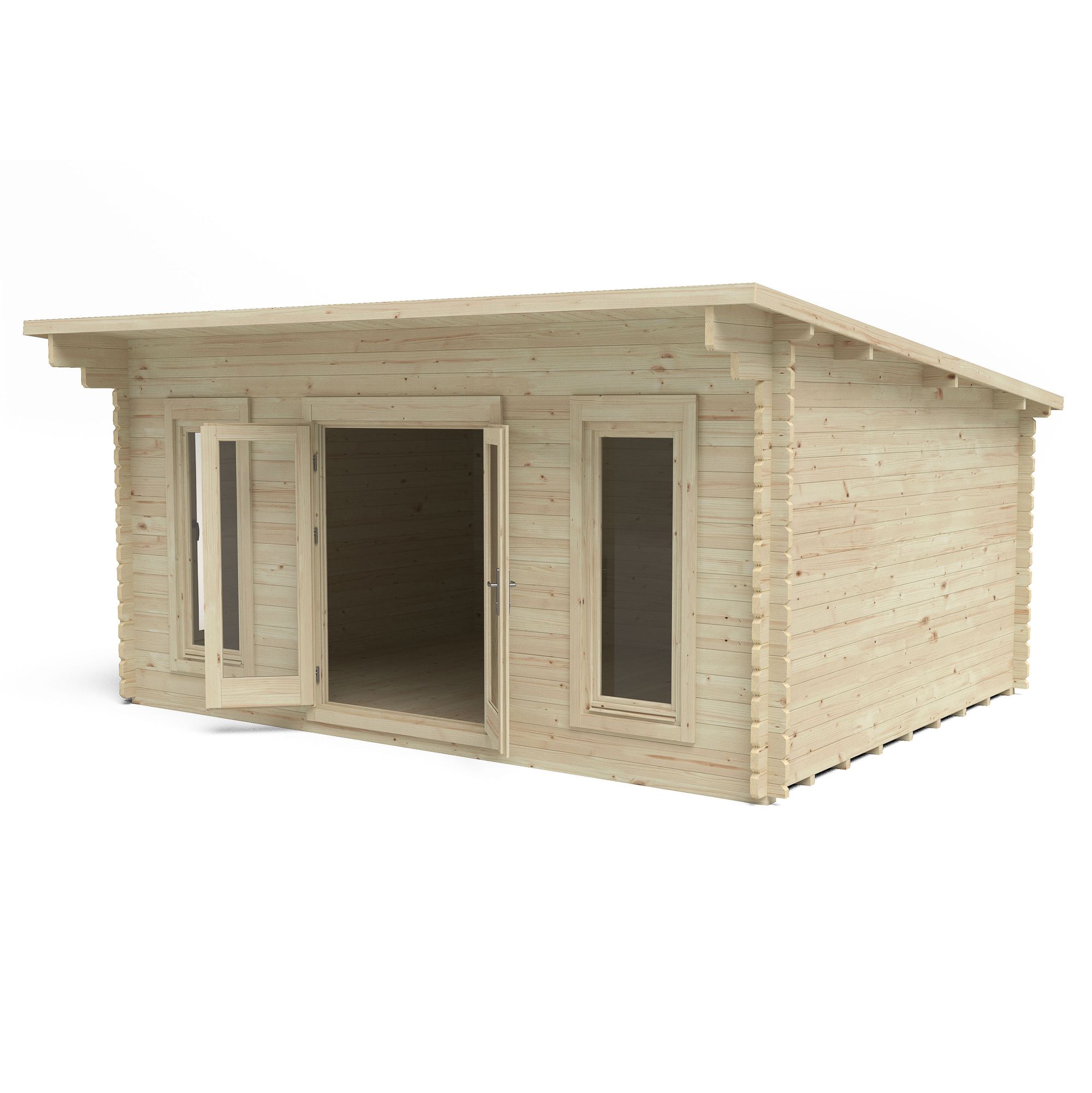 Forest Garden Mendip 5x4 ft Toughened glass with Double door Pent Wooden Cabin - Assembly service included