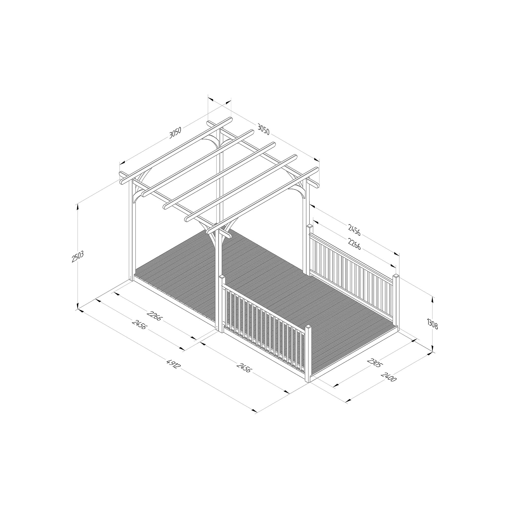 Forest Garden Natural Rectangular Pergola & decking kit with 2 balustrades (H) 2.5m x (W) 5.2m