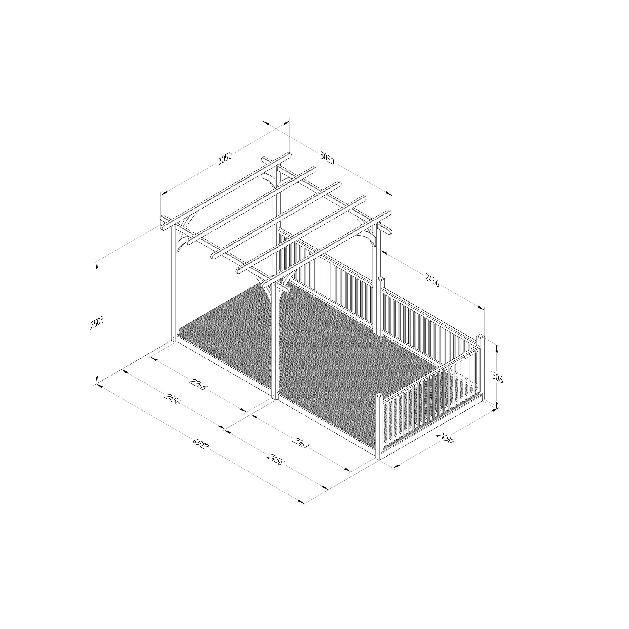 Forest Garden Natural Rectangular Pergola & decking kit with 3 balustrades (H) 2.5m x (W) 5.2m