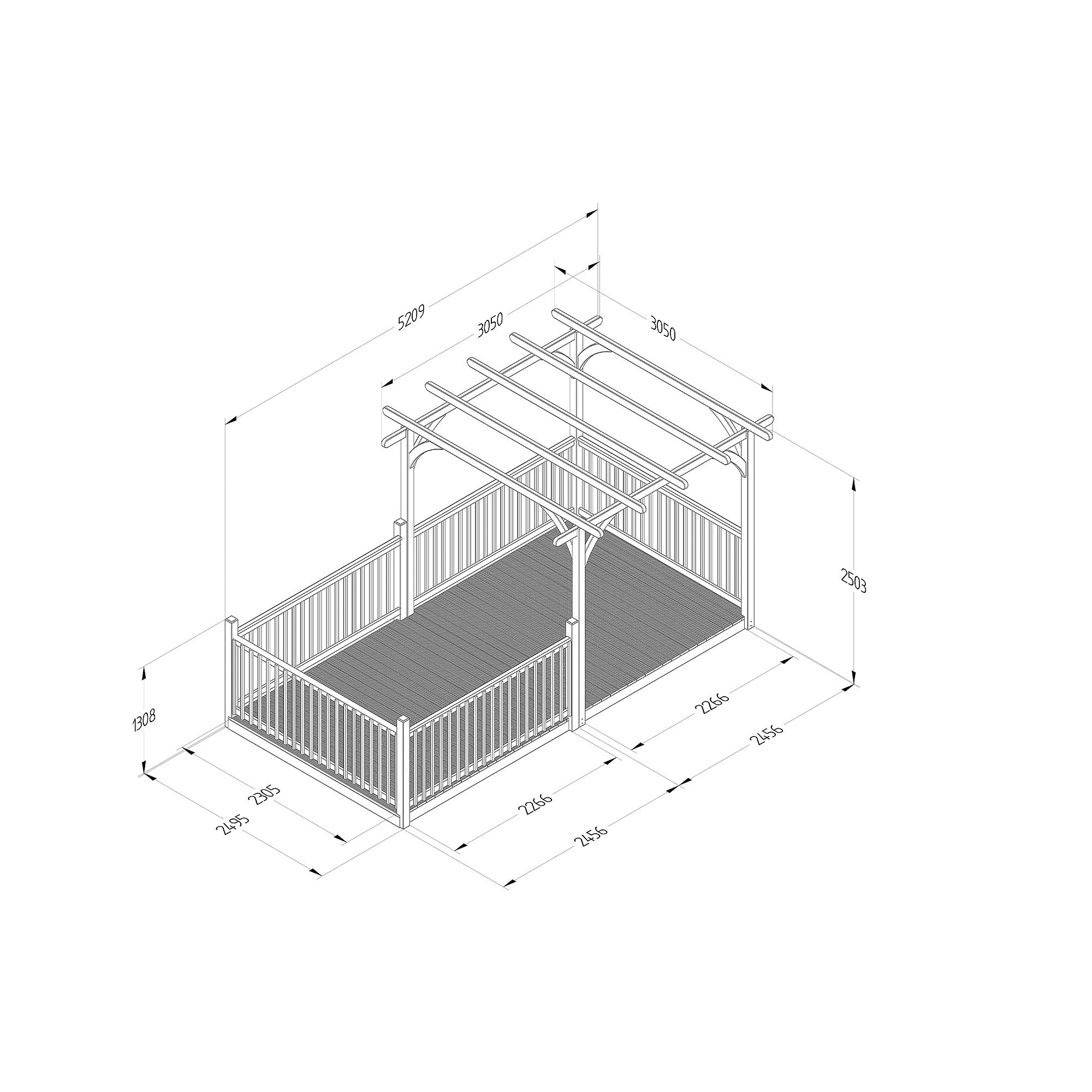 Forest Garden Natural Rectangular Pergola & decking kit with 5 balustrades (H) 2.5m x (W) 5.2m