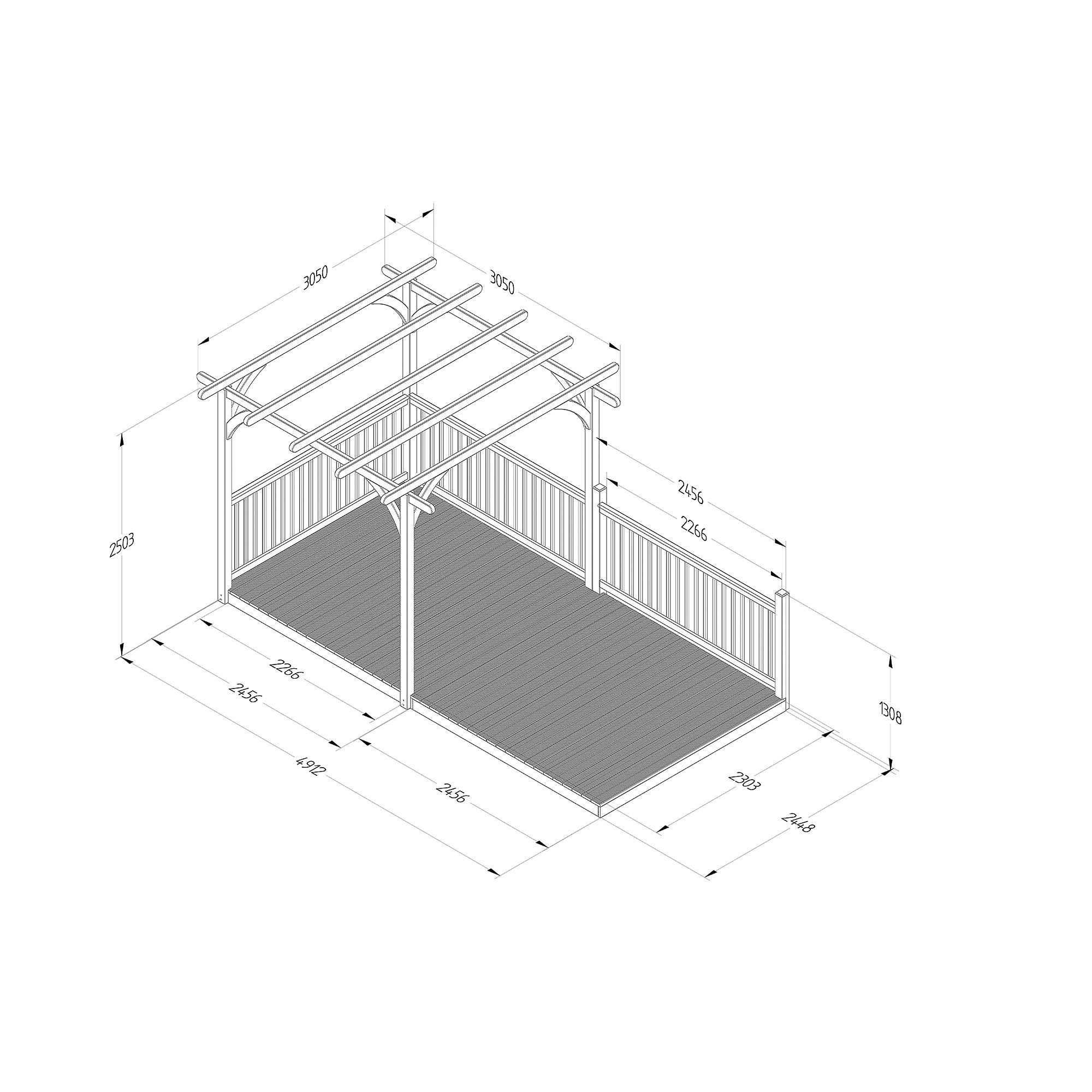 Forest Garden Natural Rectangular Pergola & decking kit, x2 Post x3 Balustrade (H) 2.5m x (W) 5.2m