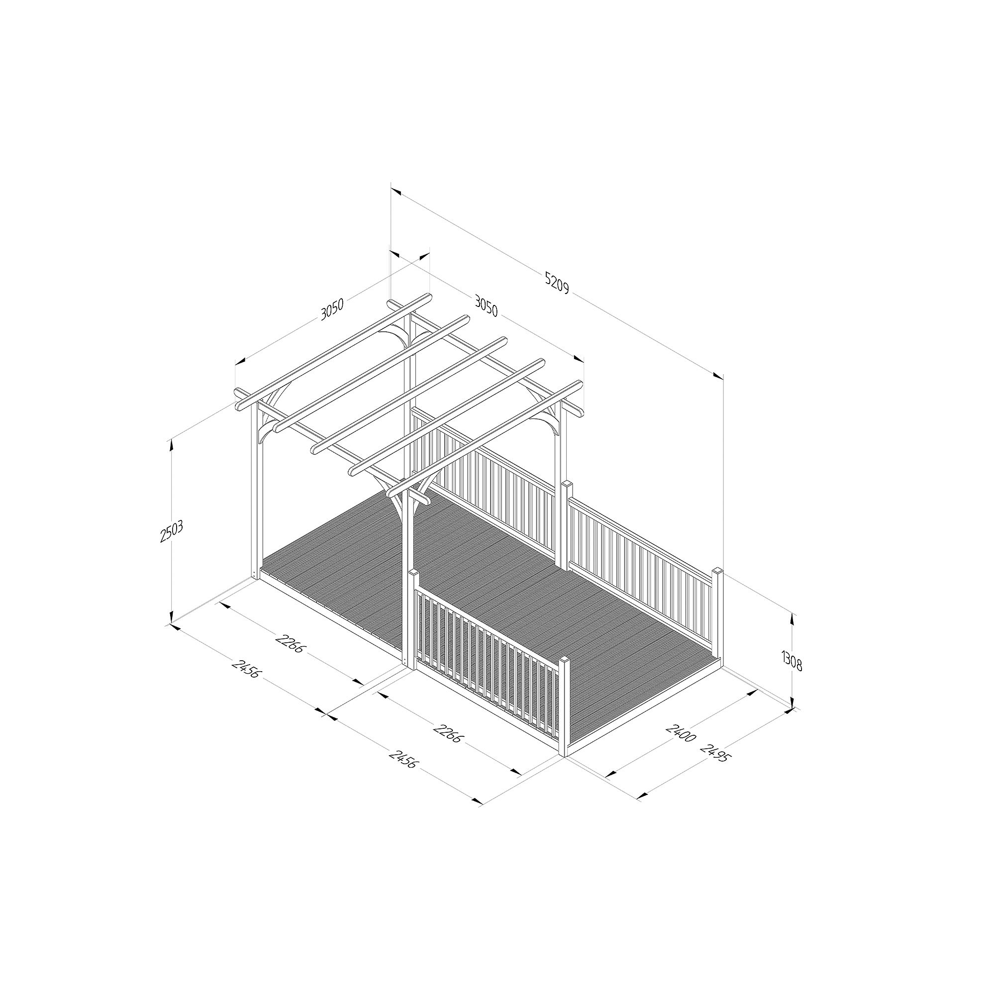 Forest Garden Natural Rectangular Pergola & decking kit, x4 Post x3 Balustrade (H) 2.5m x (W) 5.2m