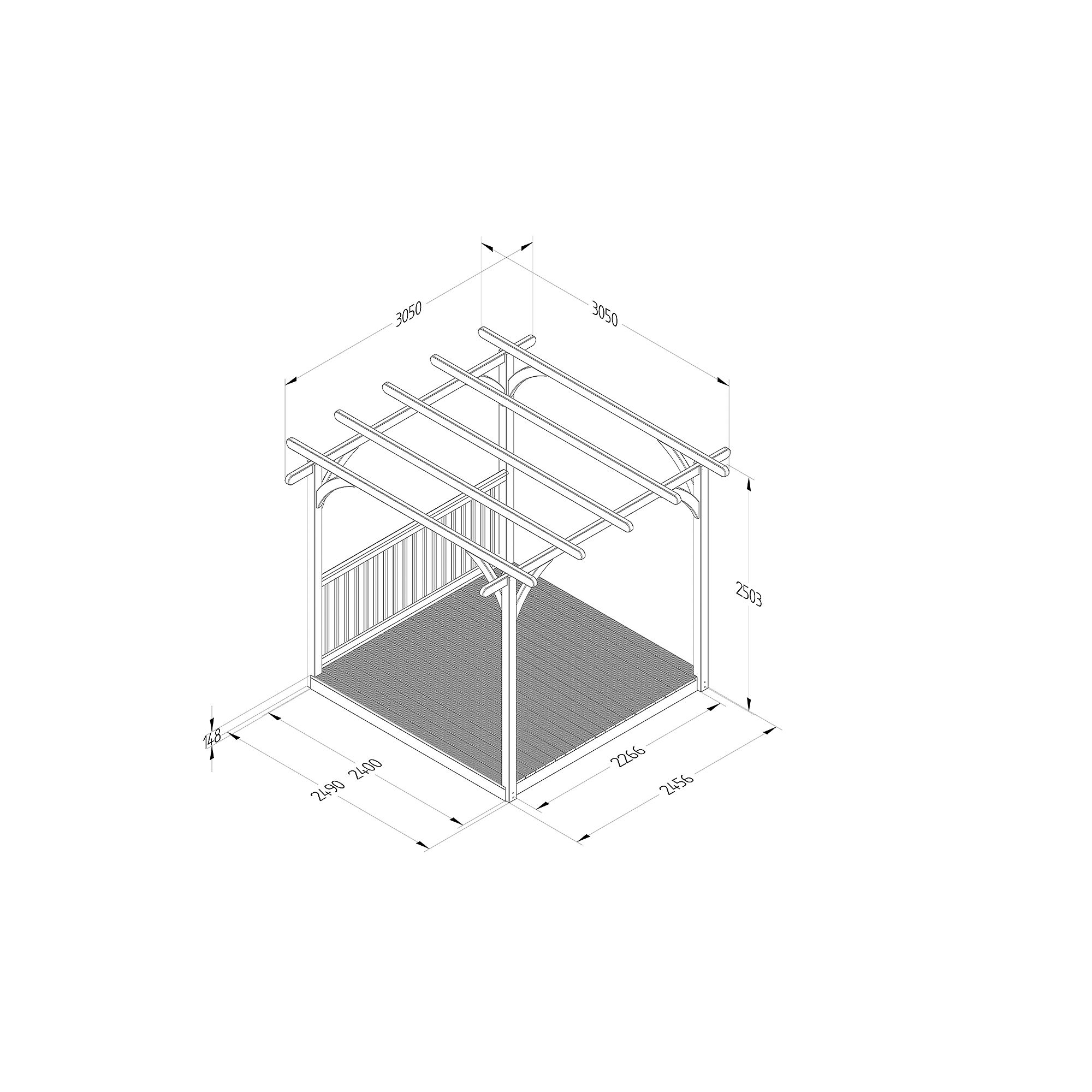 Forest Garden Natural Square Pergola & decking kit, x4 Post x1 Balustrade (H) 2.5m x (W) 3m