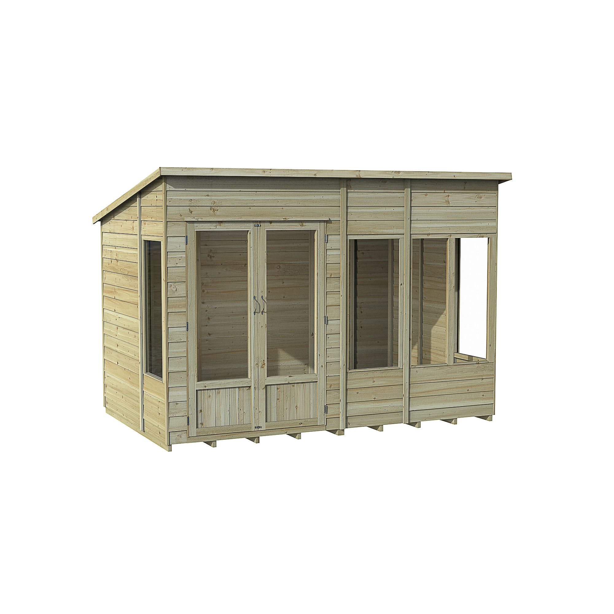 Forest Garden Oakley 10x6 ft with Double door & 5 windows Pent Wooden Summer house (Base included) - Assembly service included