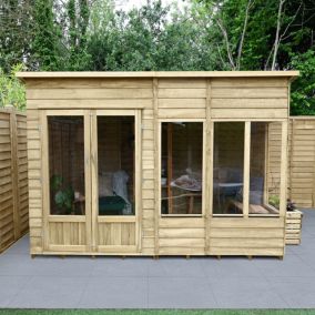 Forest Garden Oakley 10x6 ft with Double door & 5 windows Pent Wooden Summer house (Base included)