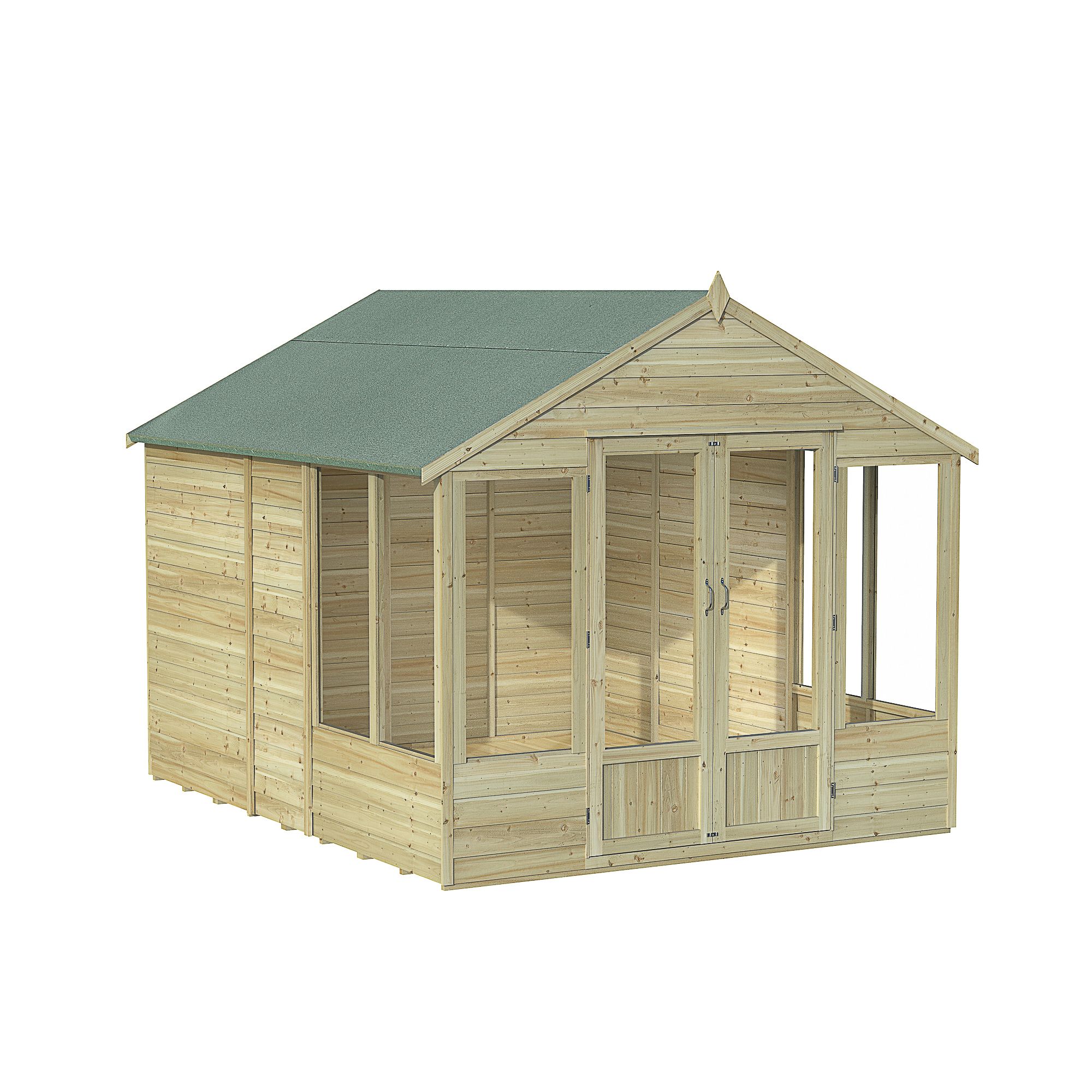 Forest Garden Oakley 10x8 ft with Double door & 6 windows Apex Wooden Summer house - Assembly service included