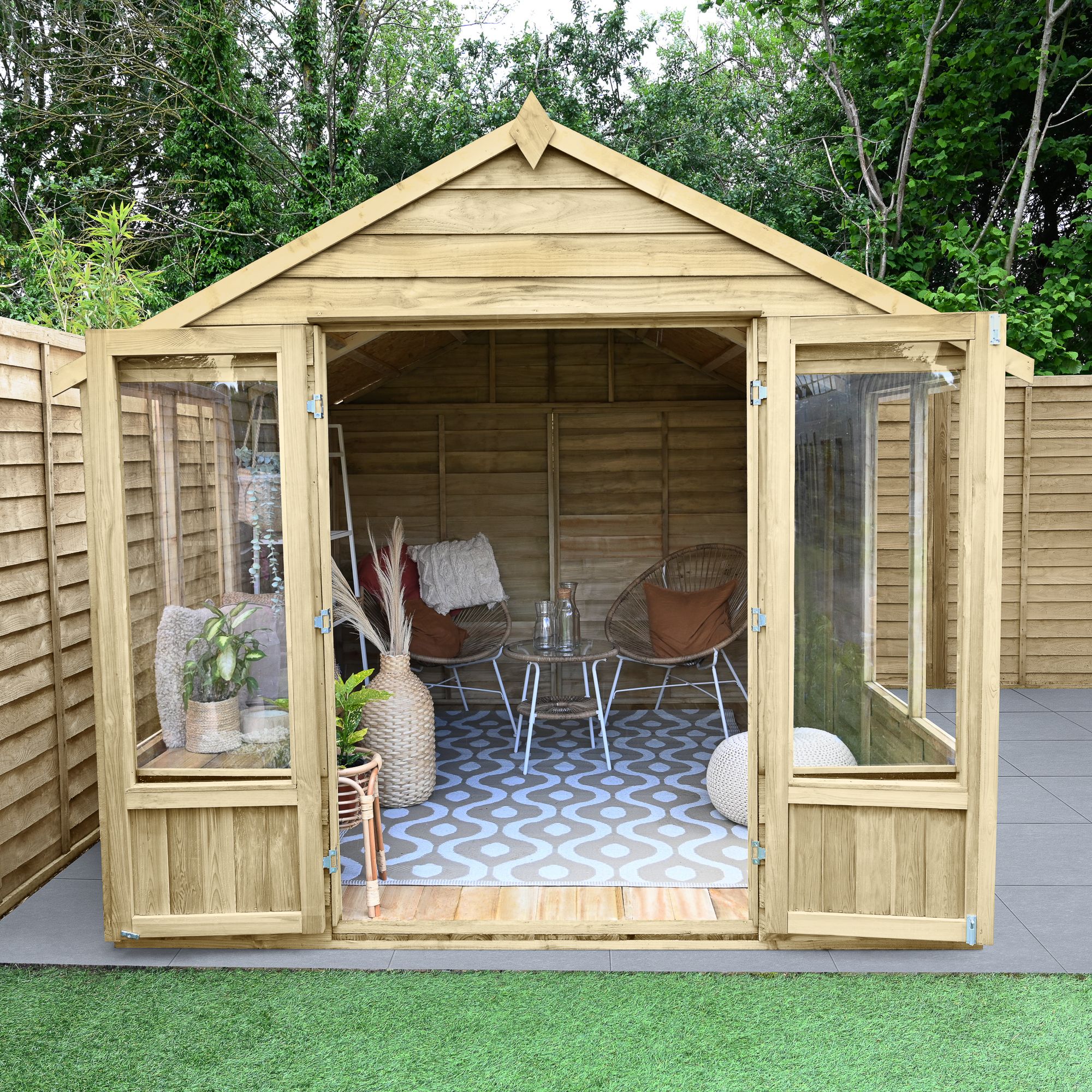 Forest Garden Oakley 10x8 ft with Double door & 6 windows Apex Wooden Summer house - Assembly service included