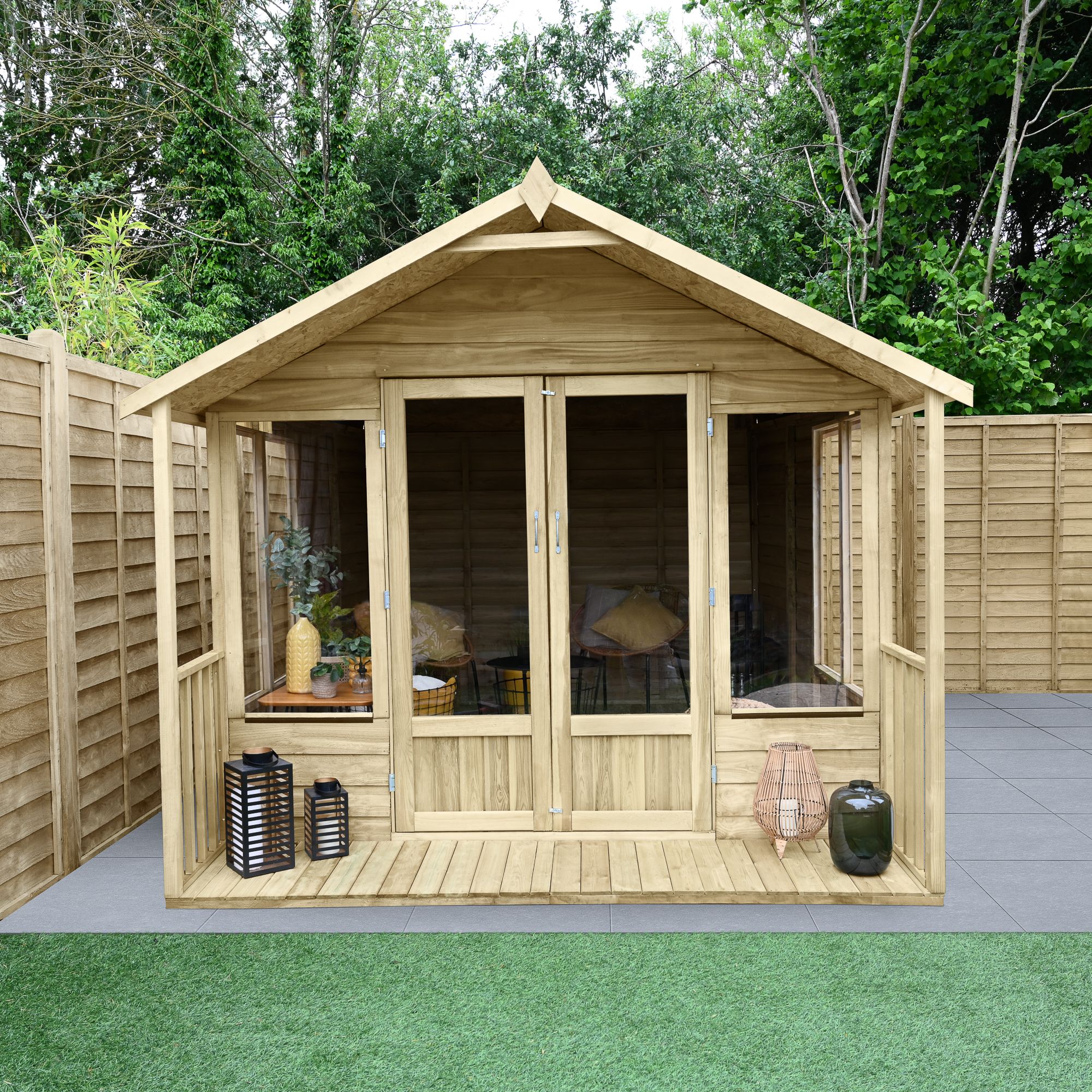 Forest Garden Oakley 12x8 ft with Double door & 6 windows Apex Wooden Summer house - Assembly service included