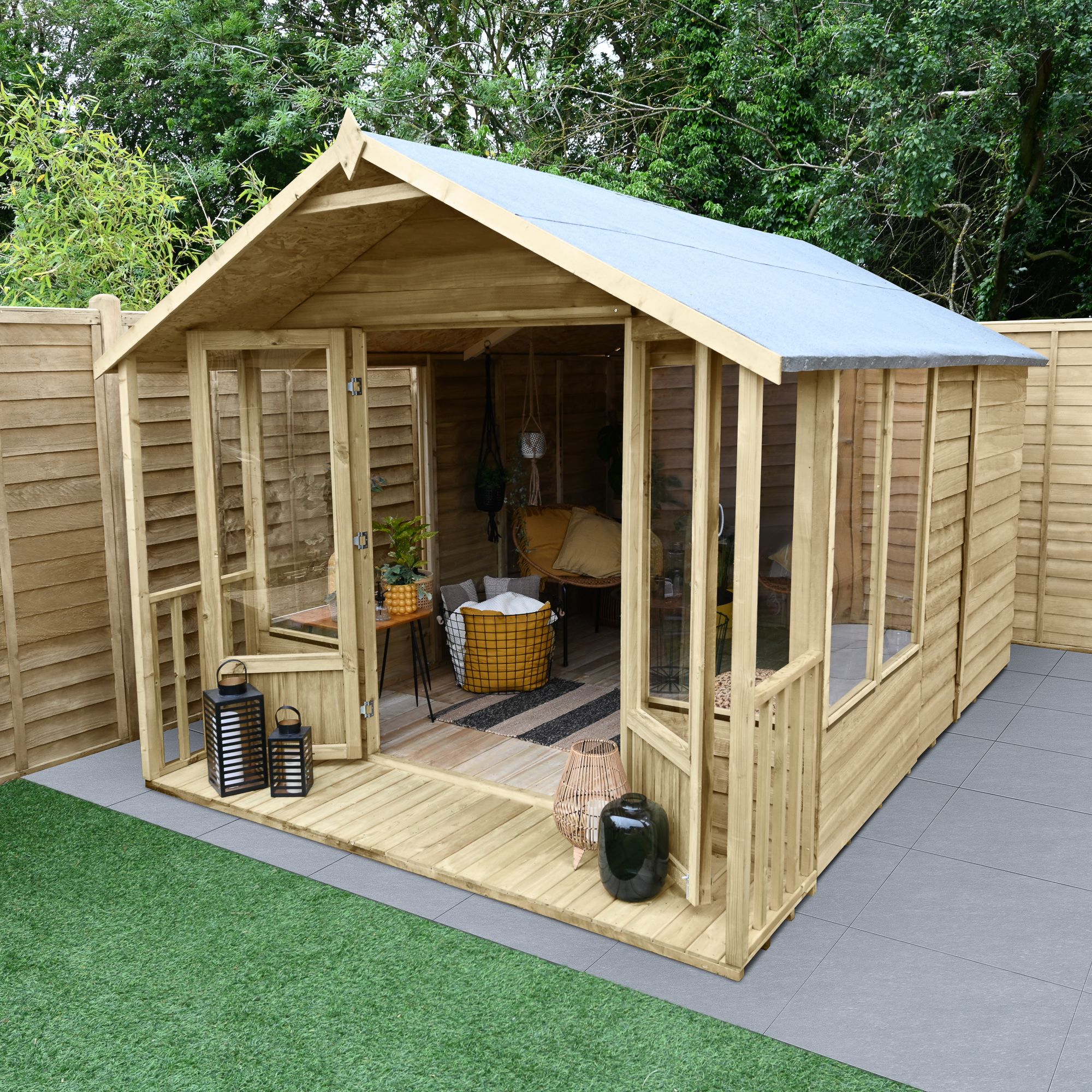 Forest Garden Oakley 12x8 ft with Double door & 6 windows Apex Wooden Summer house