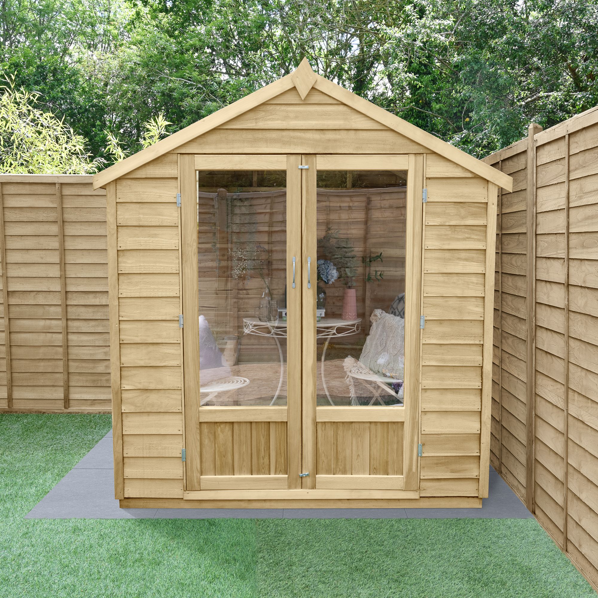 Forest Garden Oakley 6x4 ft with Double door & 4 windows Apex Wooden Summer house (Base included) - Assembly service included