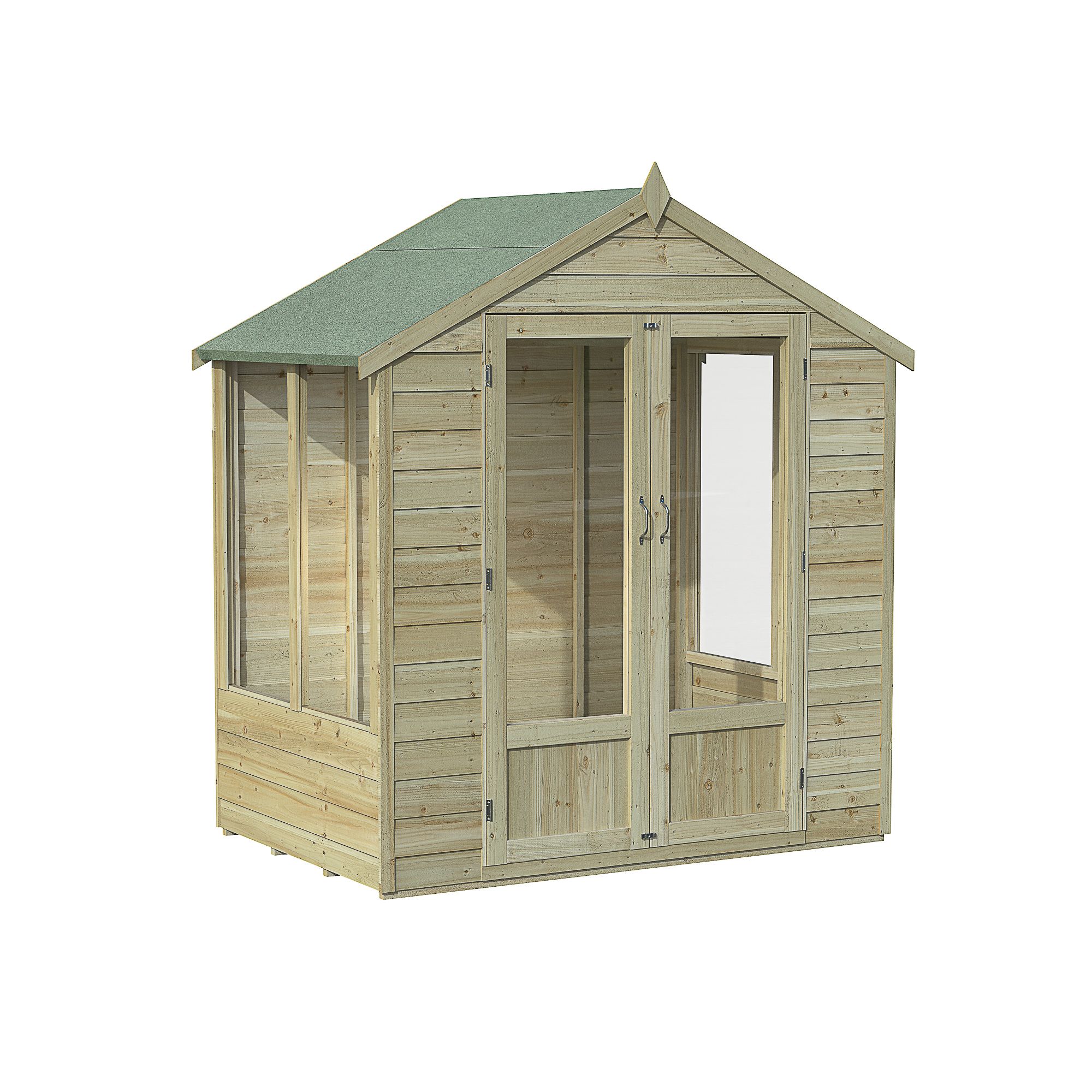 Forest Garden Oakley 6x4 ft with Double door & 4 windows Apex Wooden Summer house (Base included)