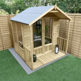 Forest Garden Oakley 6x6 Apex Overlap Solid wood Summer house with Double door (Base included)