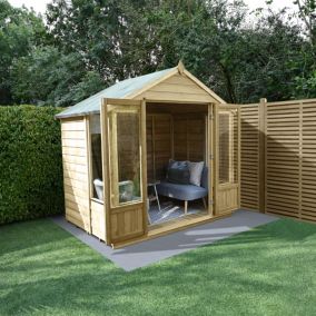 Forest Garden Oakley 7x5 Apex Overlap Solid wood Summer house with Double door (Base included)