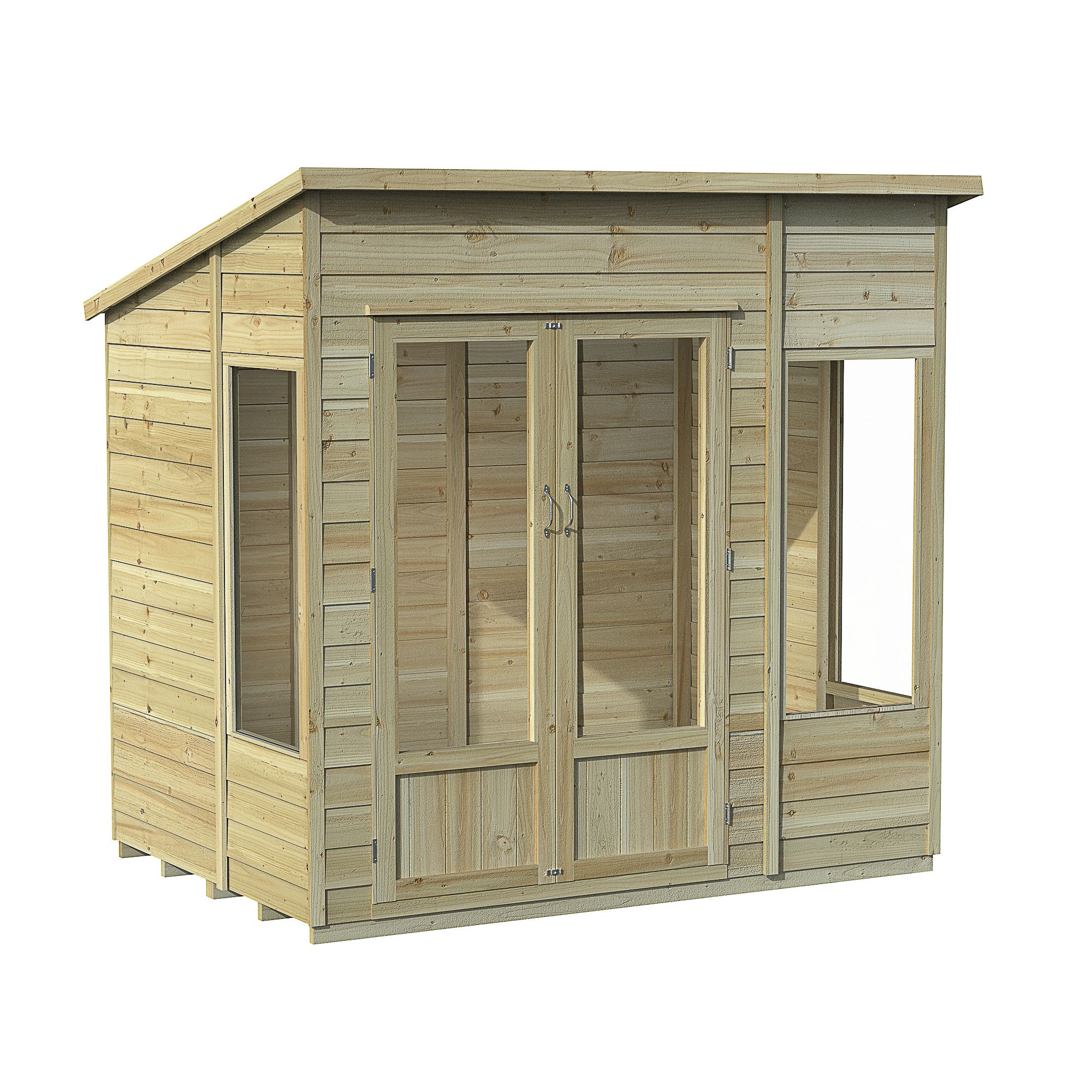 Forest Garden Oakley 7x5 ft with Double door & 3 windows Pent Wooden Summer house (Base included) - Assembly service included