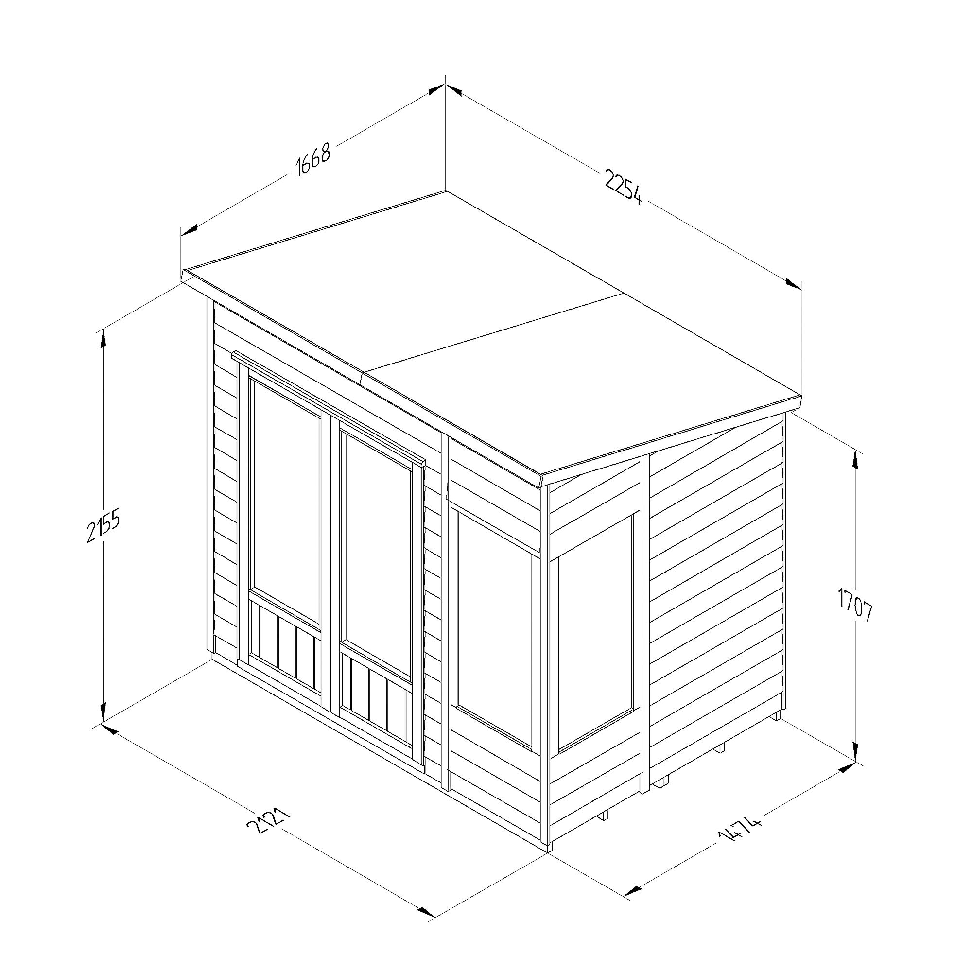 Forest Garden Oakley 7x5 ft with Double door & 3 windows Pent Wooden Summer house (Base included)