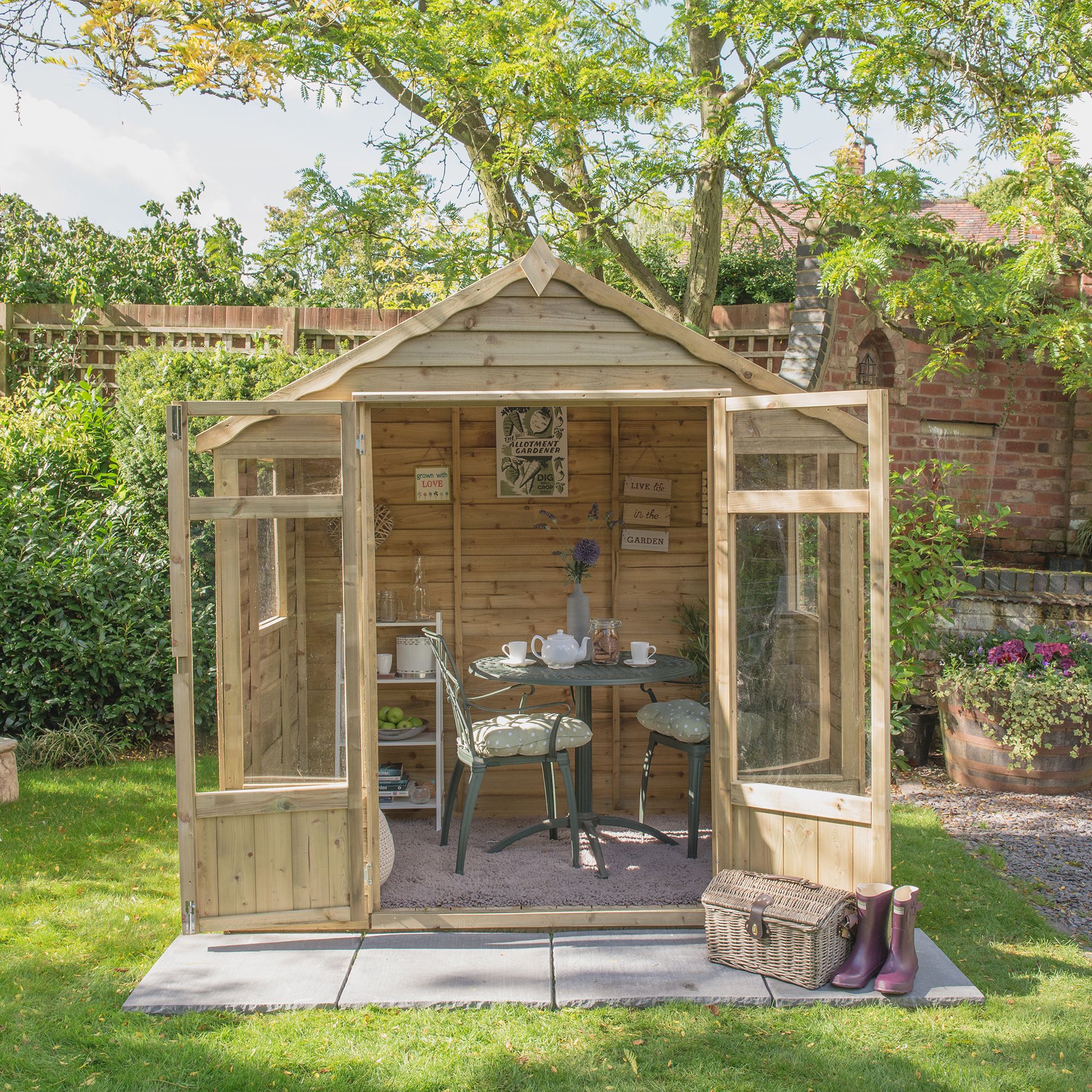 Forest Garden Oakley 7x5 ft with Double door & 4 windows Apex Summer house (H)2210mm x (W)2320mm - Assembly service included