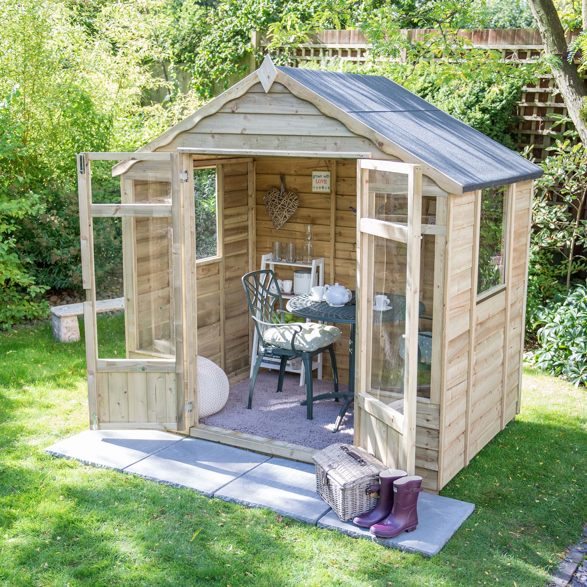 Forest Garden Oakley 7x5 ft with Double door & 4 windows Apex Summer house (H)2210mm x (W)2320mm - Assembly service included