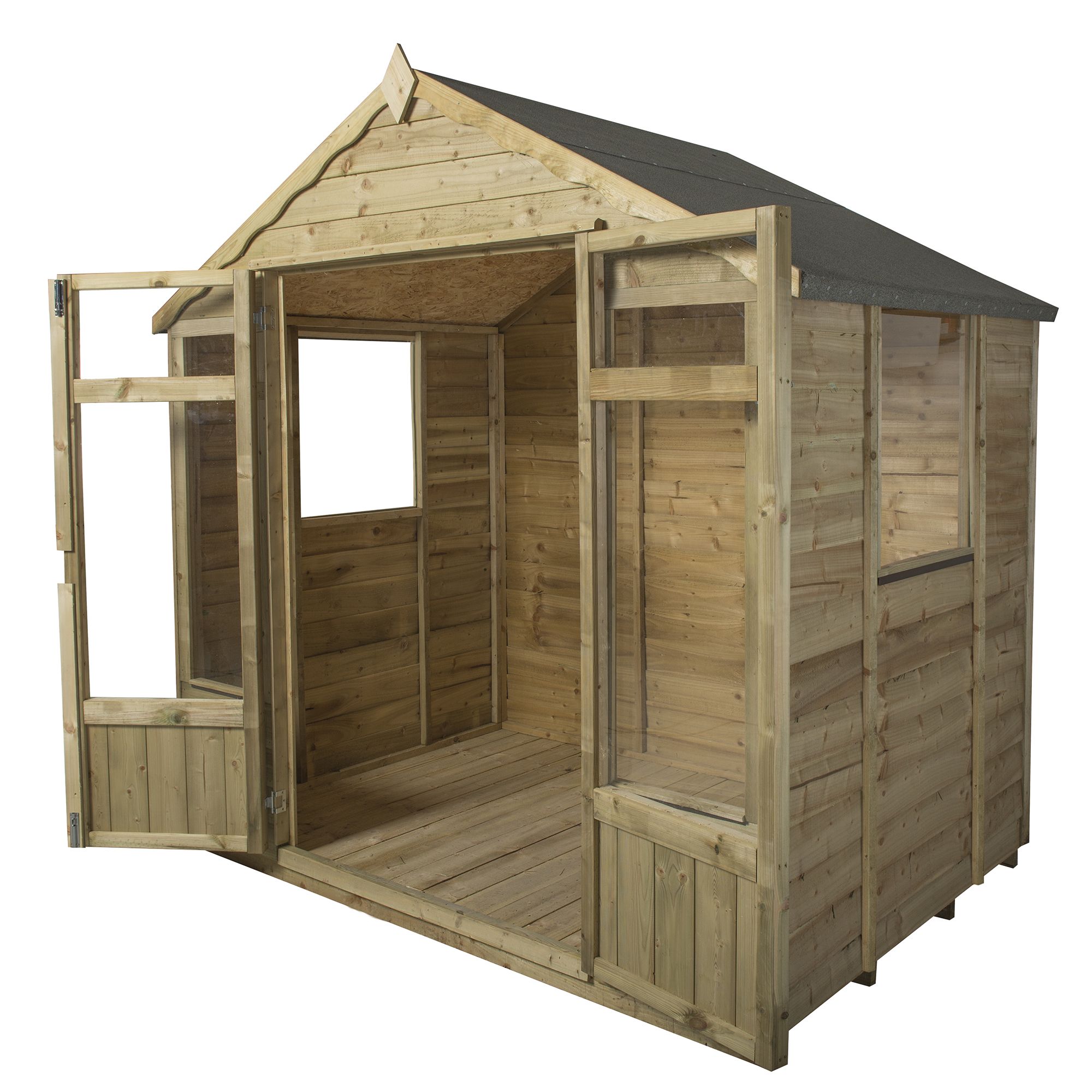 Forest Garden Oakley 7x5 ft with Double door & 4 windows Apex Summer house (H)2210mm x (W)2320mm - Assembly service included