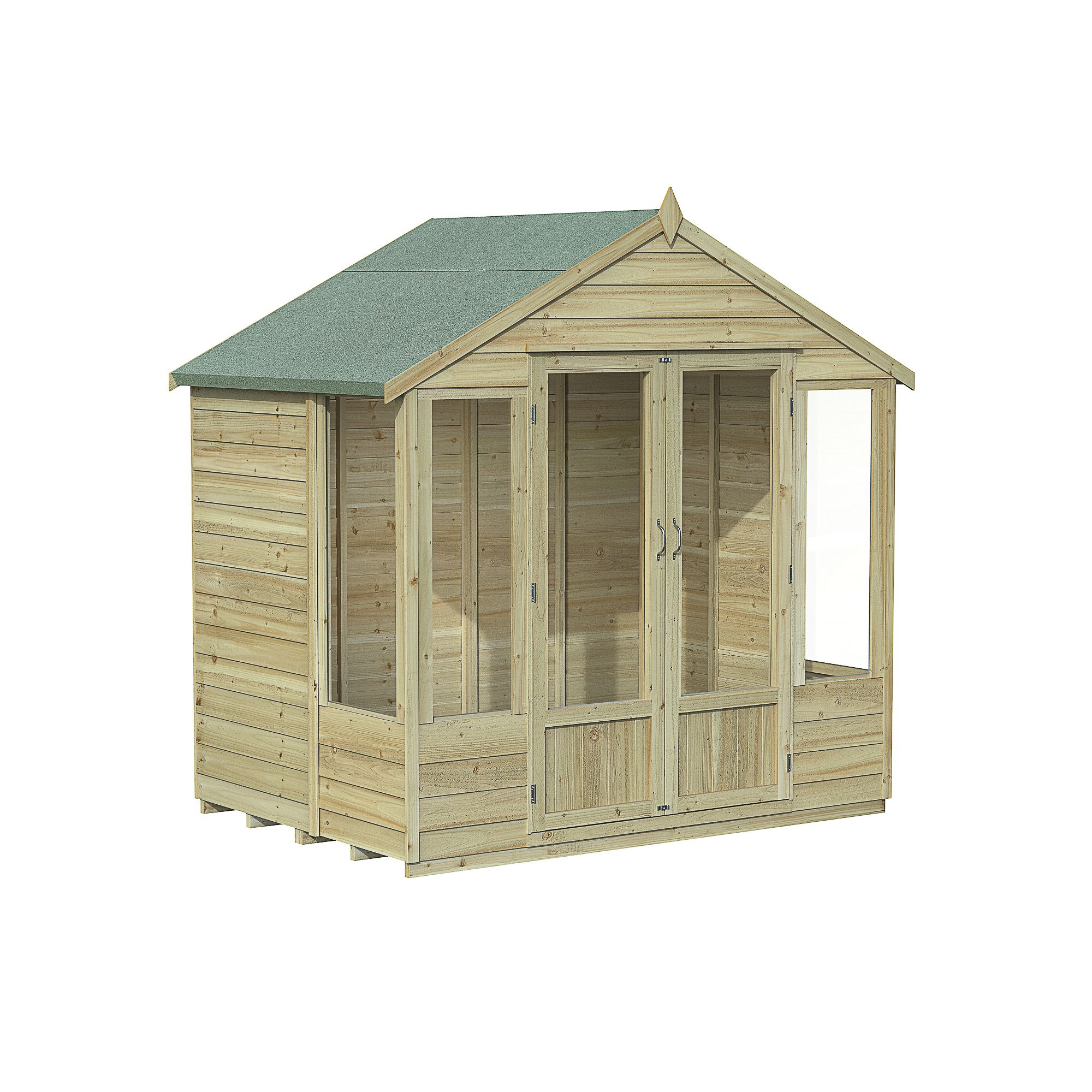 Forest Garden Oakley 7x5 ft with Double door & 4 windows Apex Wooden Summer house (Base included) - Assembly service included