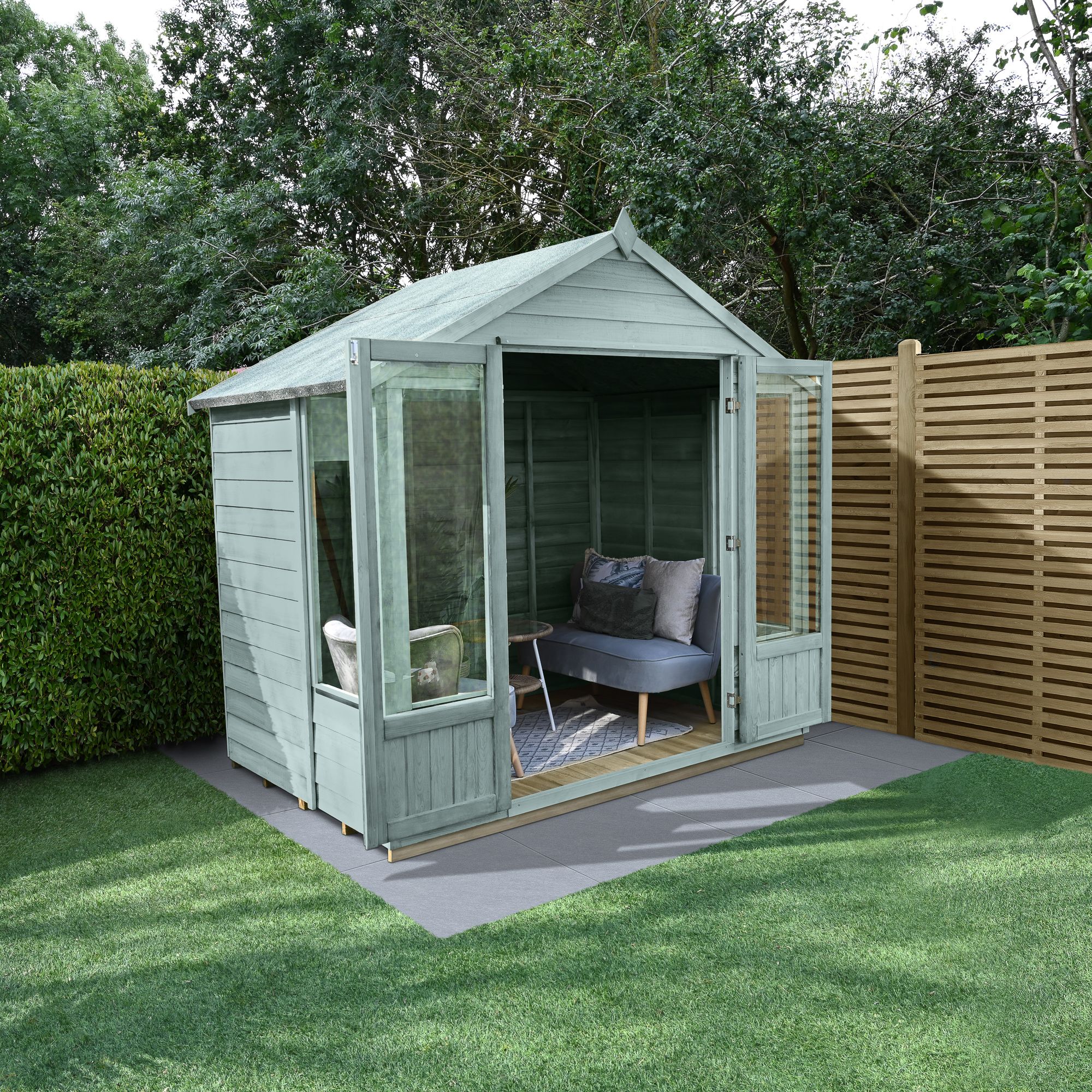 Forest Garden Oakley 7x5 ft with Double door & 4 windows Apex Wooden Summer house (Base included)