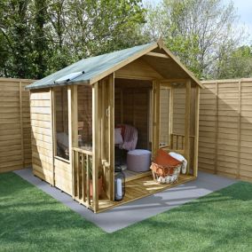 Forest Garden Oakley 7x7 Apex Overlap Solid wood Summer house with Double door (Base included)