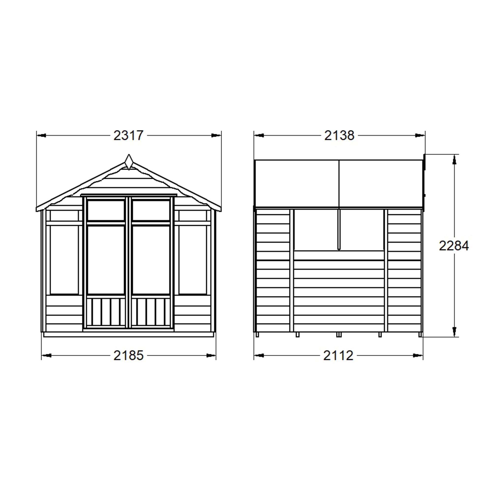 Forest Garden Oakley 7x7 ft with Double door & 6 windows Apex Summer house (H)2210mm x (W)2320mm - Assembly service included