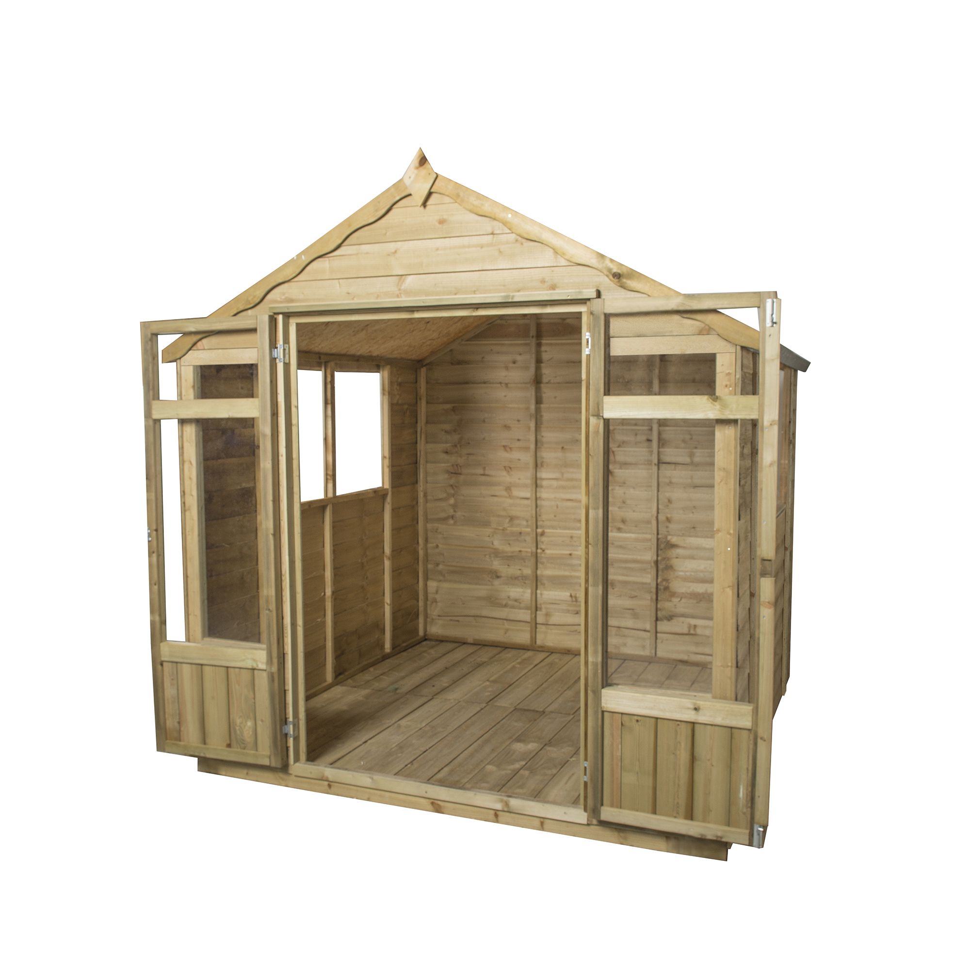 Forest Garden Oakley 7x7 ft with Double door & 6 windows Apex Summer house (H)2210mm x (W)2320mm - Assembly service included