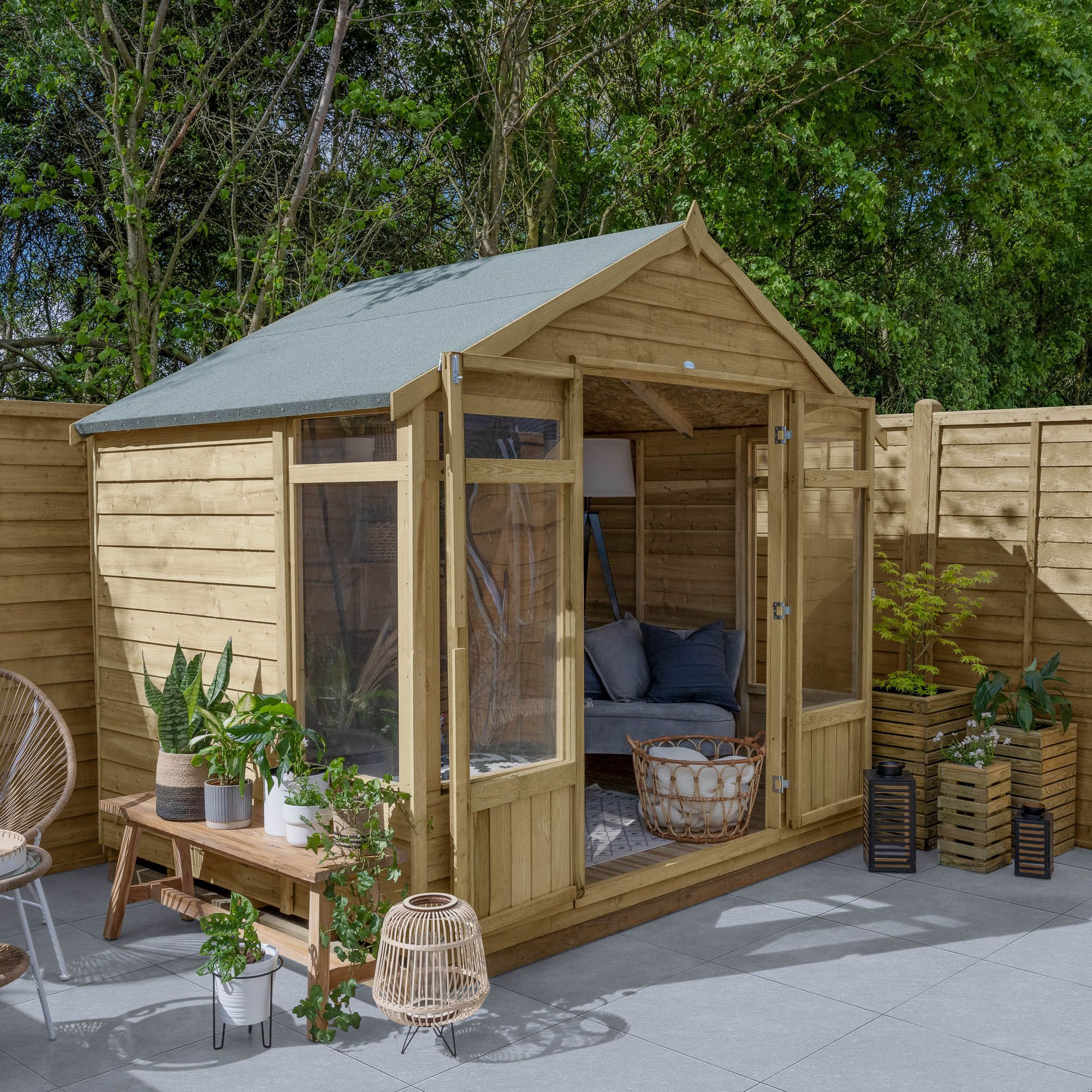 Forest Garden Oakley 7x8 ft with Double door & 4 windows Apex Summer house - Assembly service included