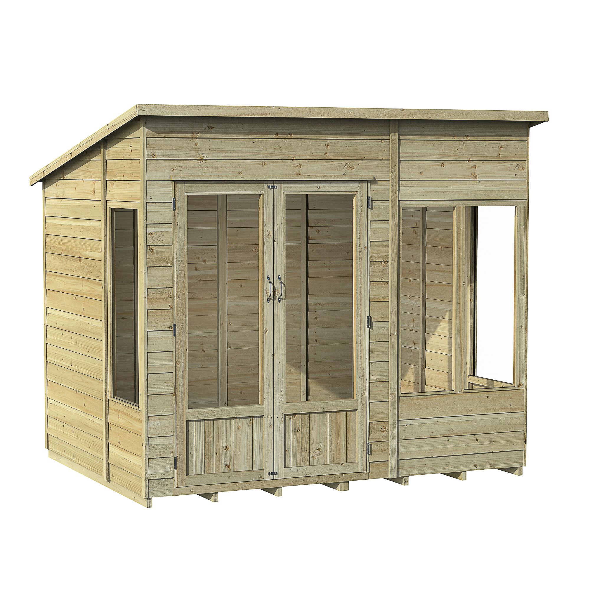 Forest Garden Oakley 8x6 ft with Double door & 4 windows Pent Wooden Summer house - Assembly service included