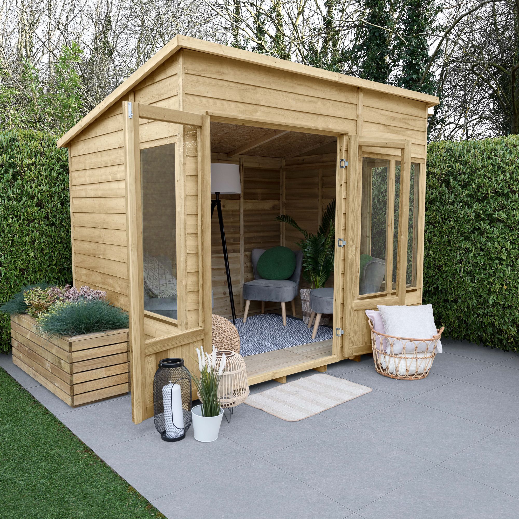 Forest Garden Oakley 8x6 ft with Double door & 4 windows Pent Wooden Summer house - Assembly service included