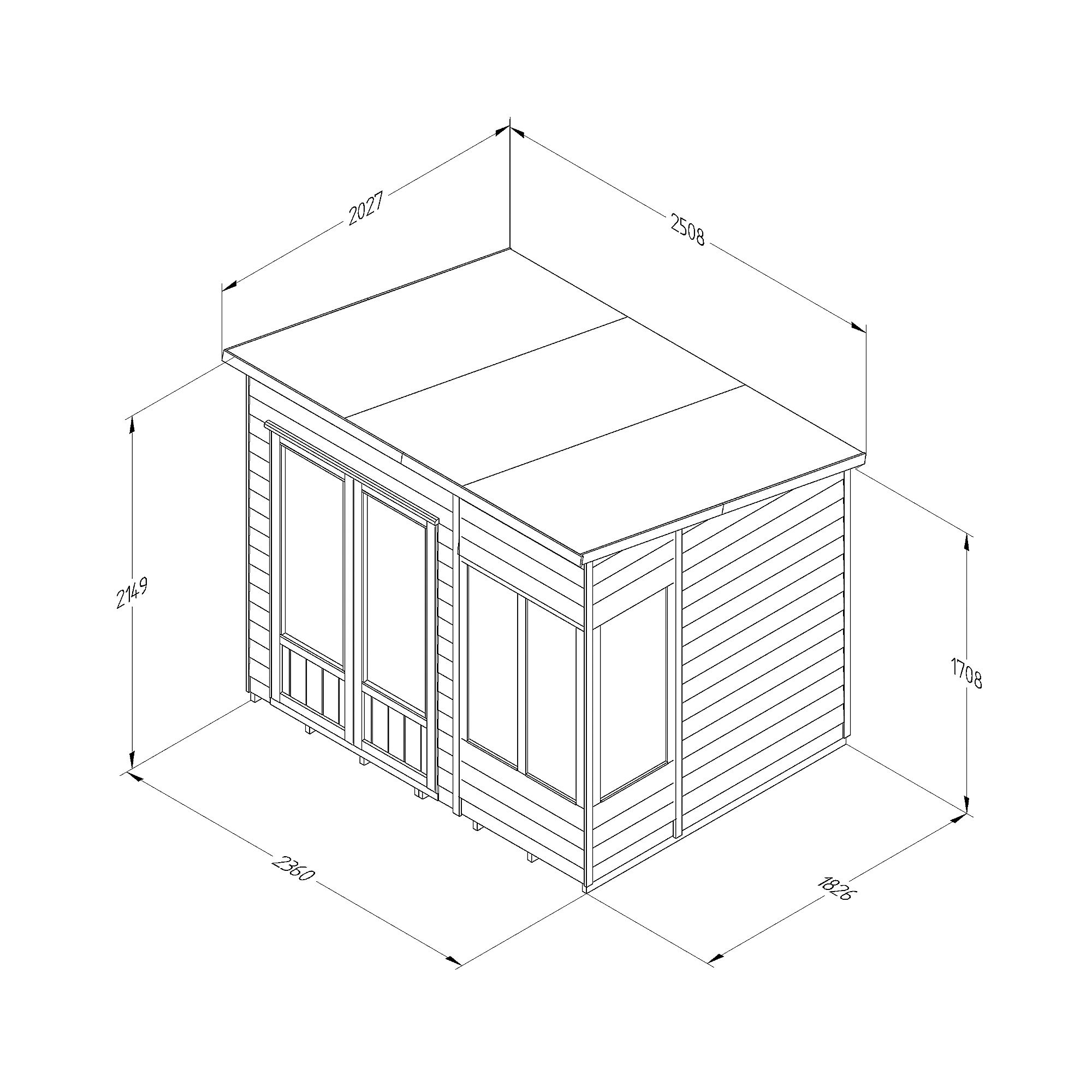 Forest Garden Oakley 8x6 ft with Double door & 4 windows Pent Wooden Summer house (Base included) - Assembly service included