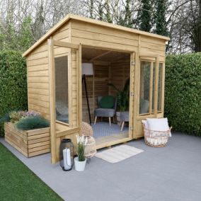 Forest Garden Oakley 8x6 Pent Overlap Solid wood Summer house with Double door (Base included)
