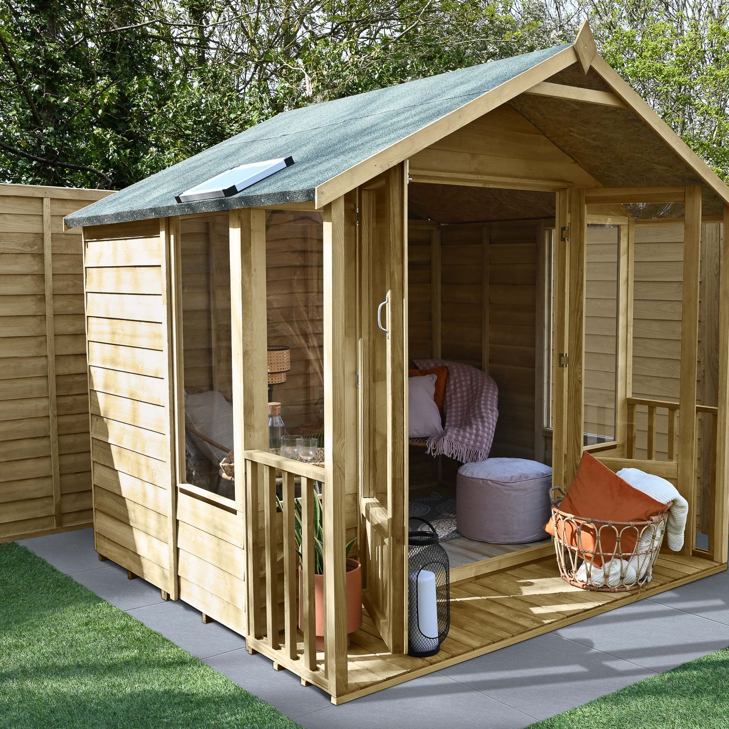 Forest Garden Oakley 8x8 ft with Double door & 4 windows Apex Wooden Summer house (Base included) - Assembly service included