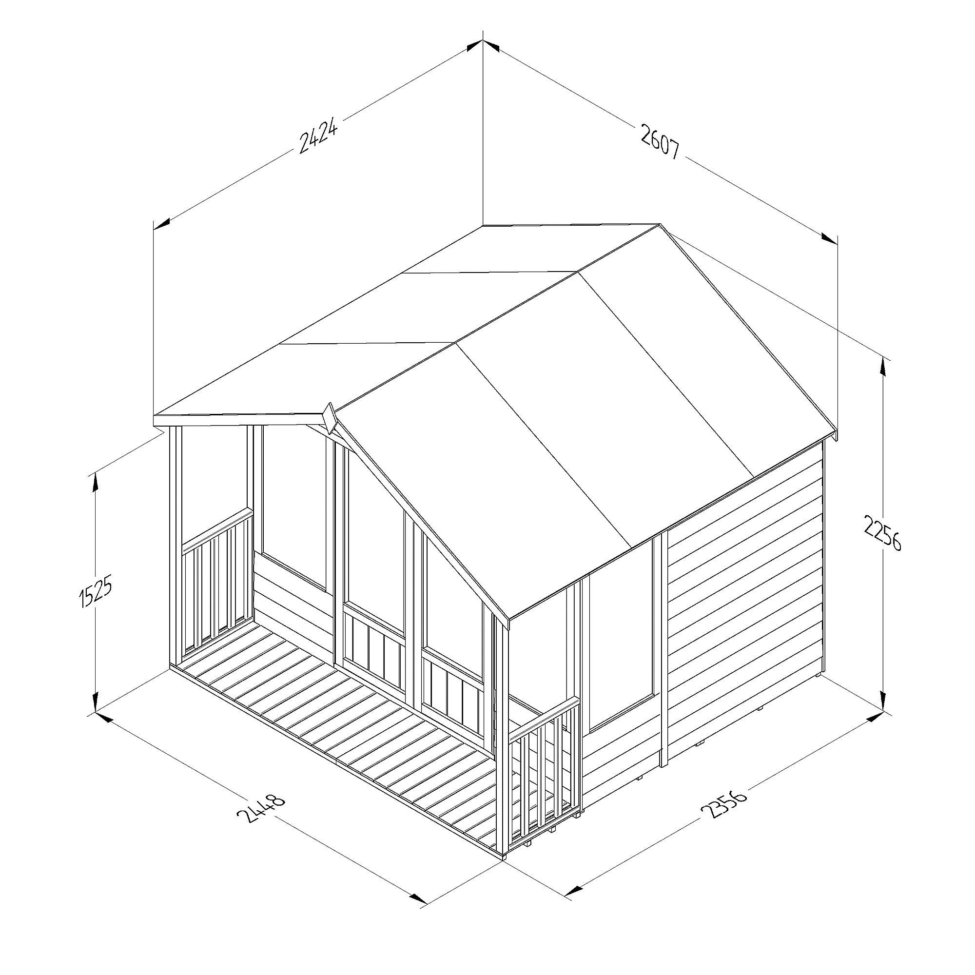 Forest Garden Oakley 8x8 ft with Double door & 4 windows Apex Wooden Summer house (Base included) - Assembly service included