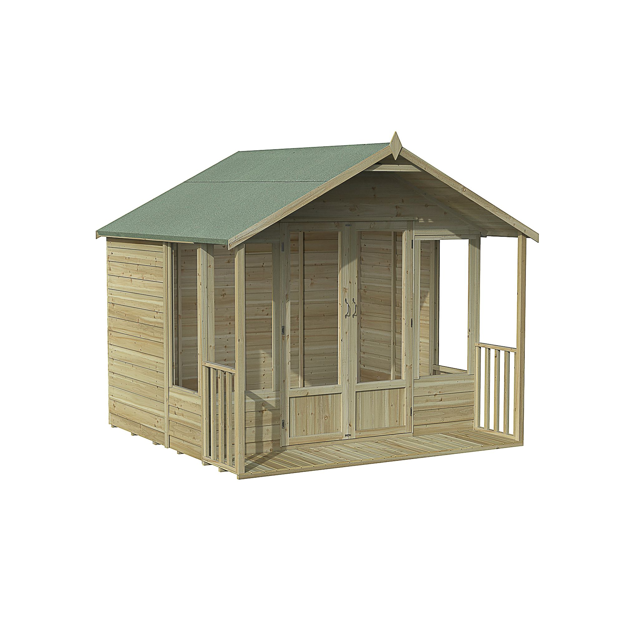 Forest Garden Oakley 8x8 ft with Double door & 4 windows Apex Wooden Summer house (Base included)