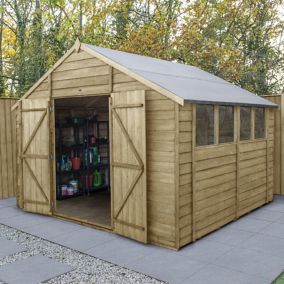 Forest Garden Overlap 10x10 ft Apex Wooden 2 door Shed with floor & 4 windows - Assembly service included