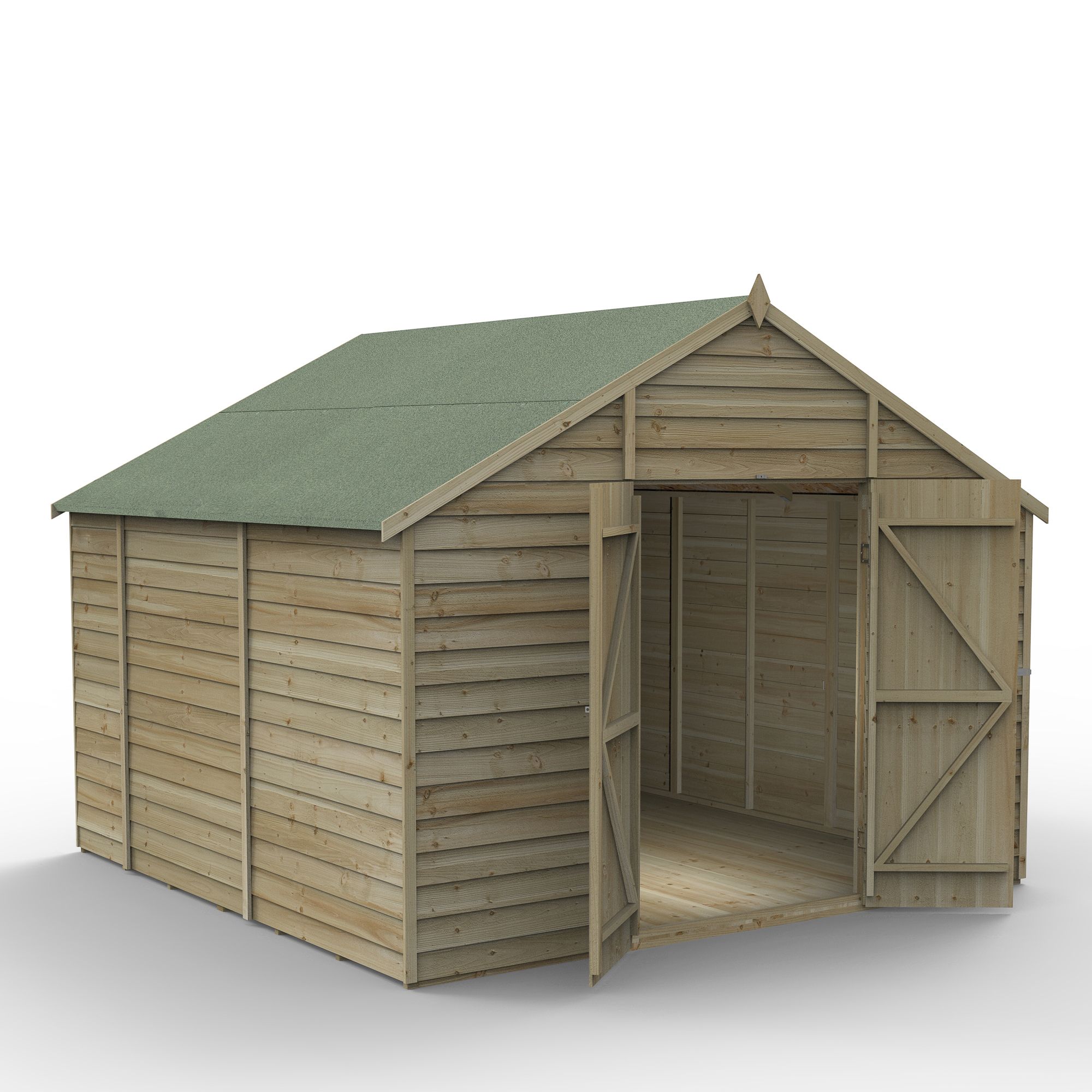 Forest Garden Overlap 10x10 ft Apex Wooden Pressure treated 2 door Shed with floor - Assembly service included