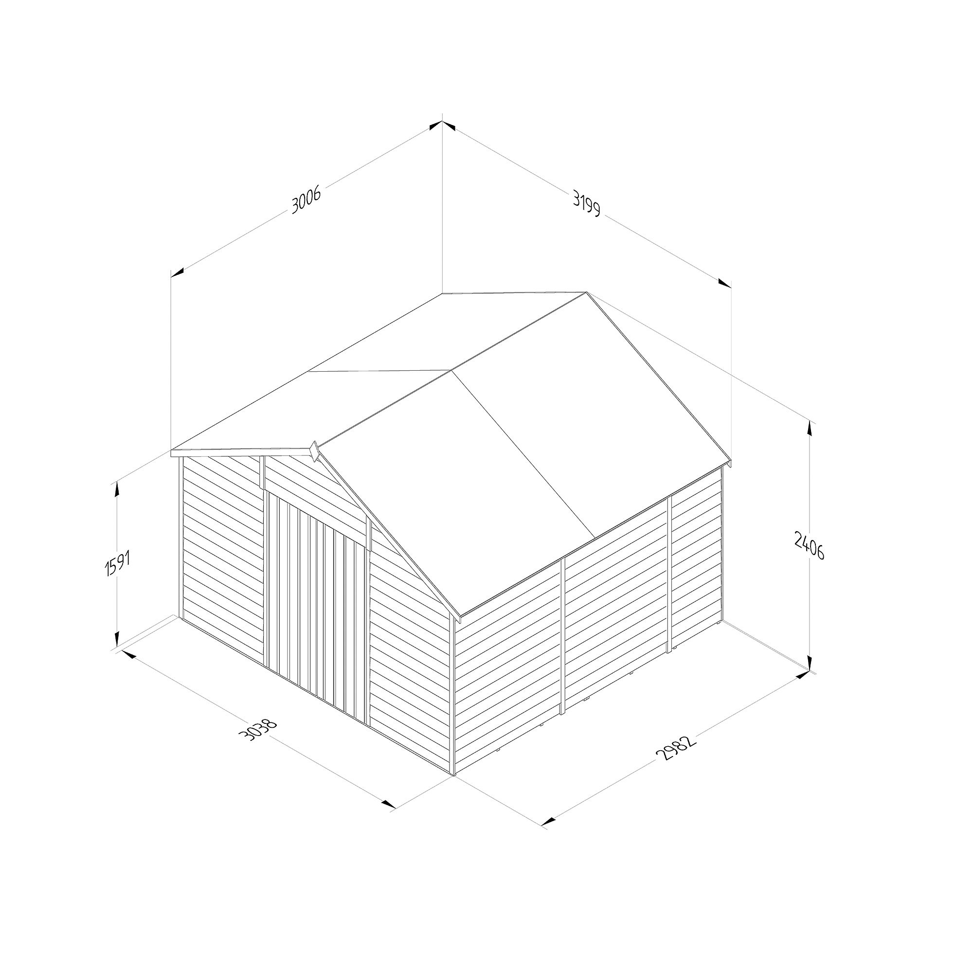 Forest Garden Overlap 10x10 ft Apex Wooden Pressure treated 2 door Shed with floor - Assembly service included