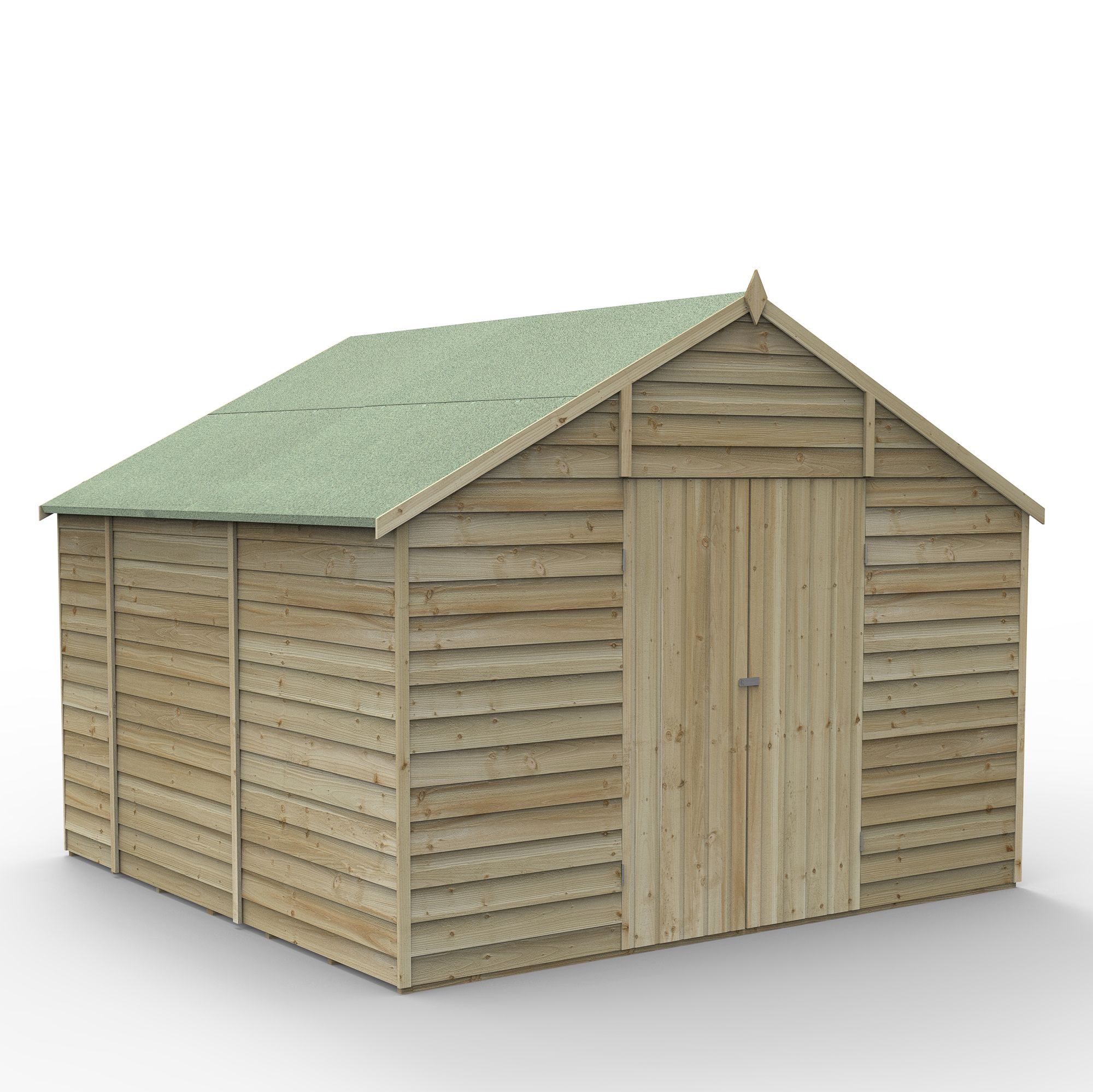 Forest Garden Overlap 10x10 ft Apex Wooden Pressure treated 2 door Shed with floor - Assembly service included