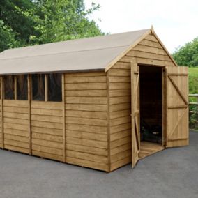 Forest Garden Overlap 10x15 ft Apex Wooden 2 door Shed with floor & 6 windows - Assembly service included