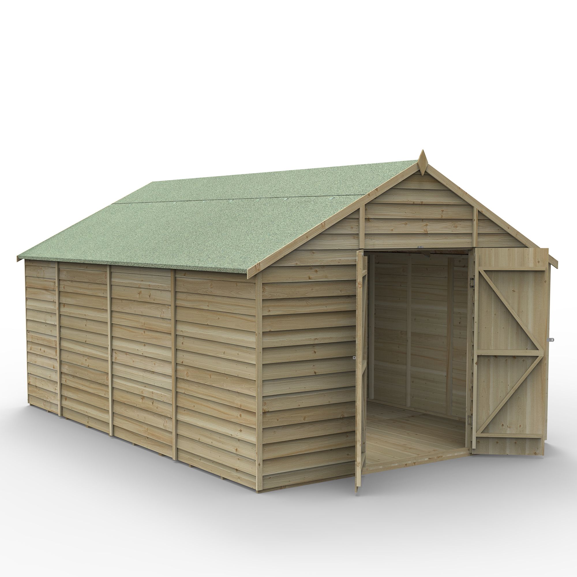 Forest Garden Overlap 10x15 ft Apex Wooden Pressure treated 2 door Shed with floor (Base included)