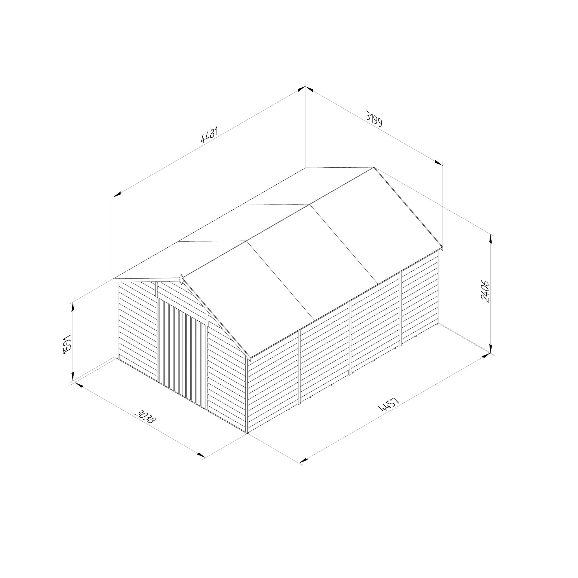 Forest Garden Overlap 10x15 ft Apex Wooden Pressure treated 2 door Shed with floor (Base included)