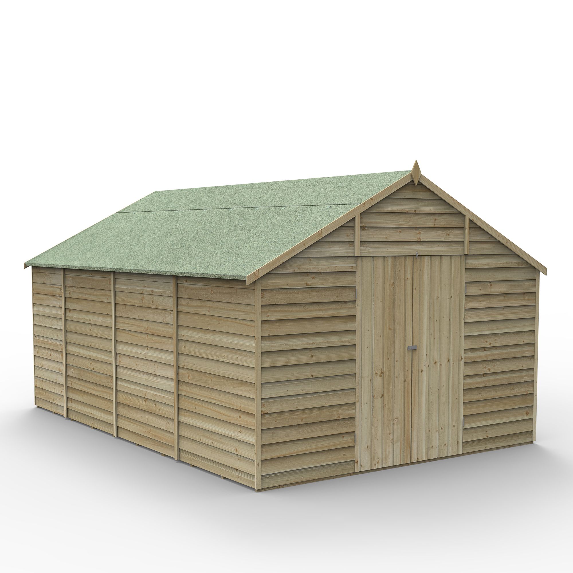 Forest Garden Overlap 10x15 ft Apex Wooden Pressure treated 2 door Shed with floor (Base included)