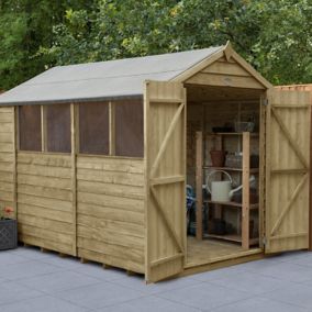 Forest Garden Overlap 10x6 ft Apex Wooden 2 door Shed with floor & 4 windows - Assembly service included