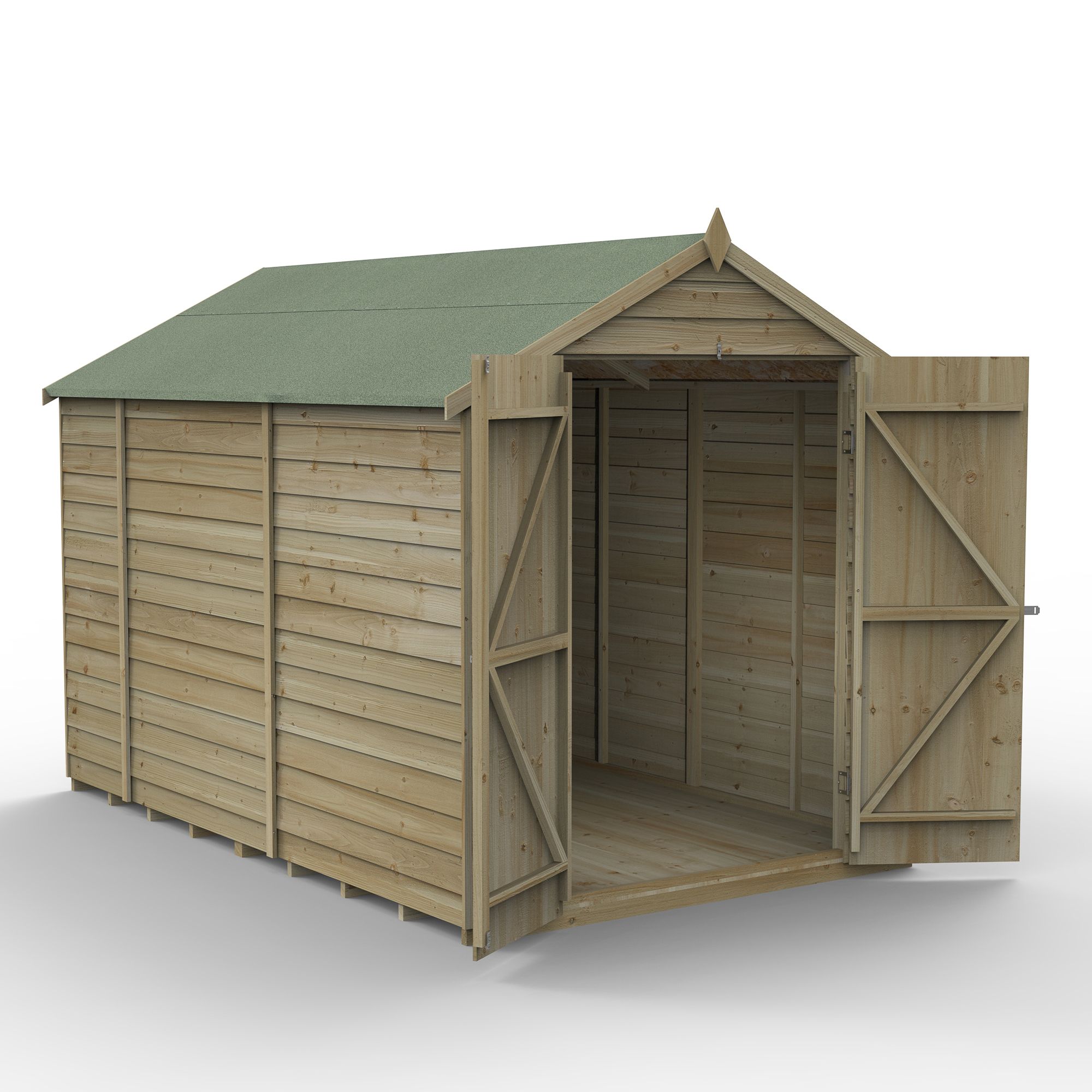 Forest Garden Overlap 10x6 ft Apex Wooden Pressure treated 2 door Shed with floor (Base included) - Assembly service included
