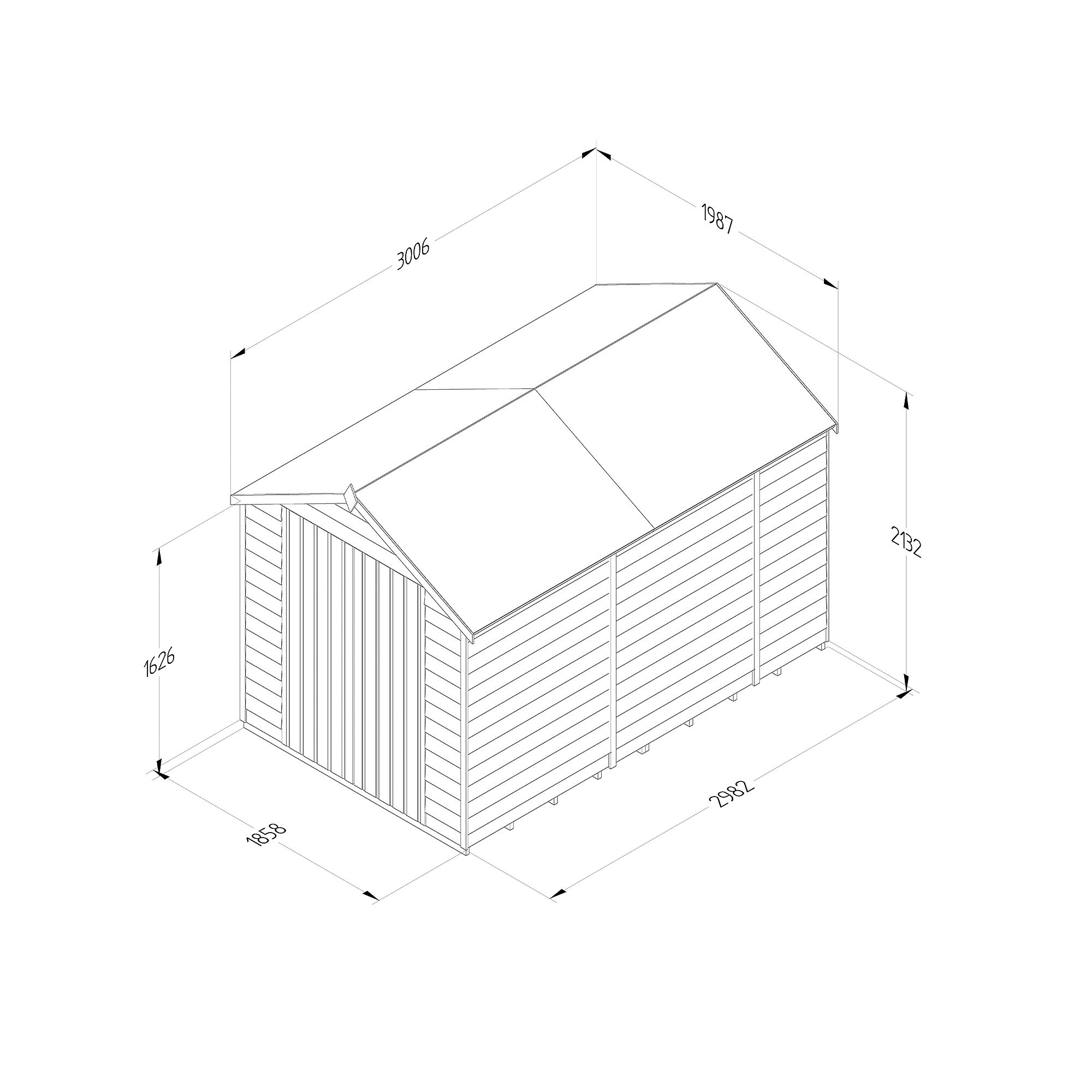 Forest Garden Overlap 10x6 ft Apex Wooden Pressure treated 2 door Shed with floor (Base included) - Assembly service included
